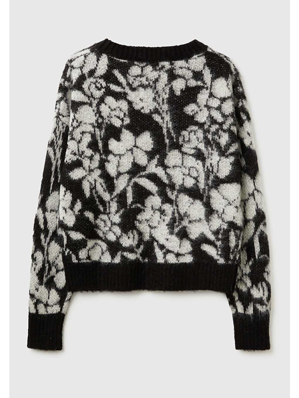 Kadın Siyah Akrilik Karışımlı Desenli Ribana Detaylı Bisiklet Yaka Kazak-3