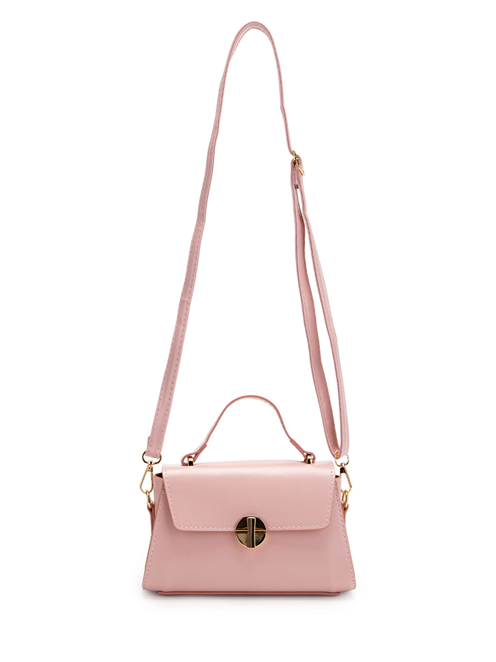 Pembe Uzun Askılı Suni Deri Kadın Çapraz Çanta Lenora Pudra-1