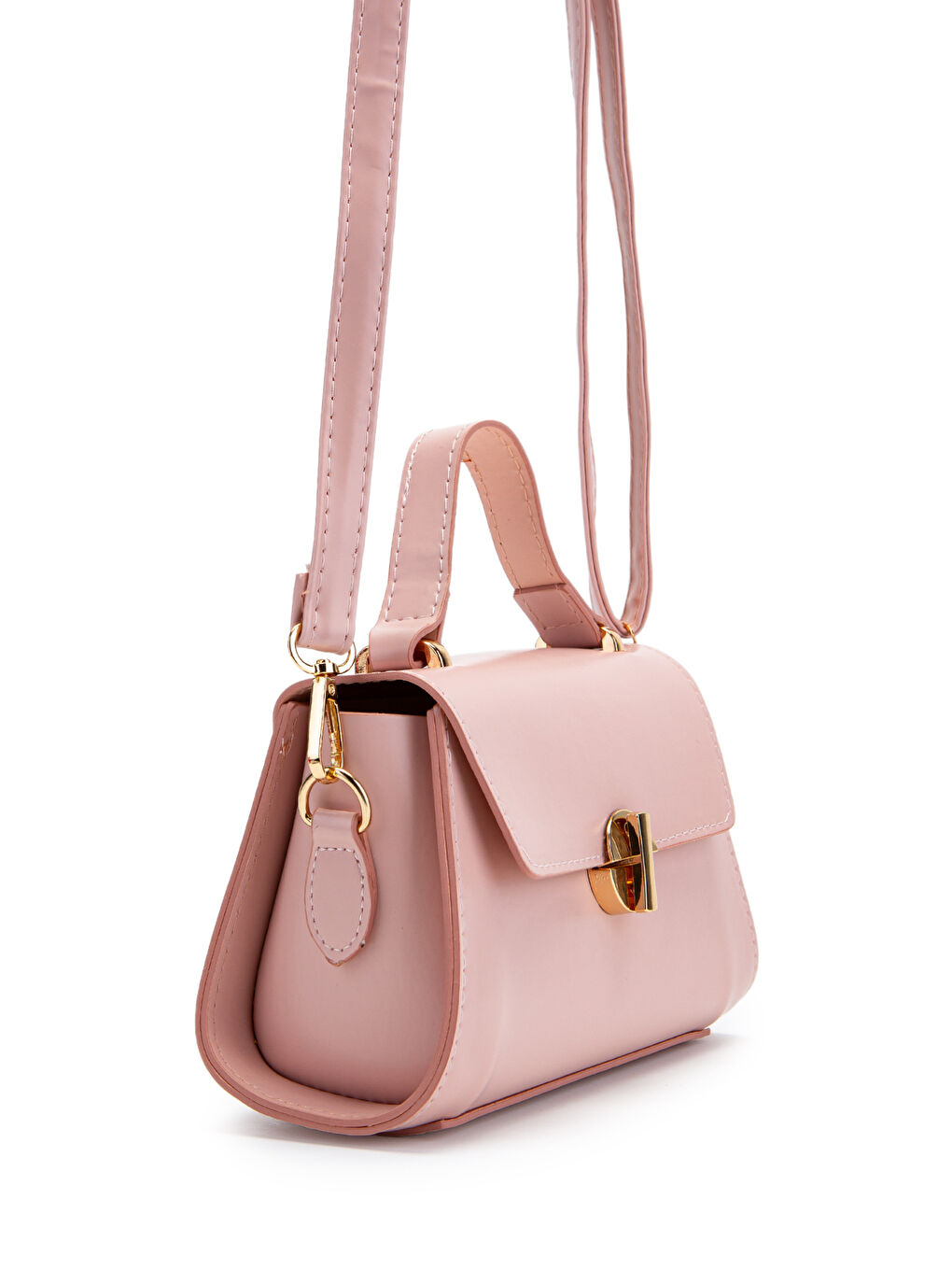 Pembe Uzun Askılı Suni Deri Kadın Çapraz Çanta Lenora Pudra-2