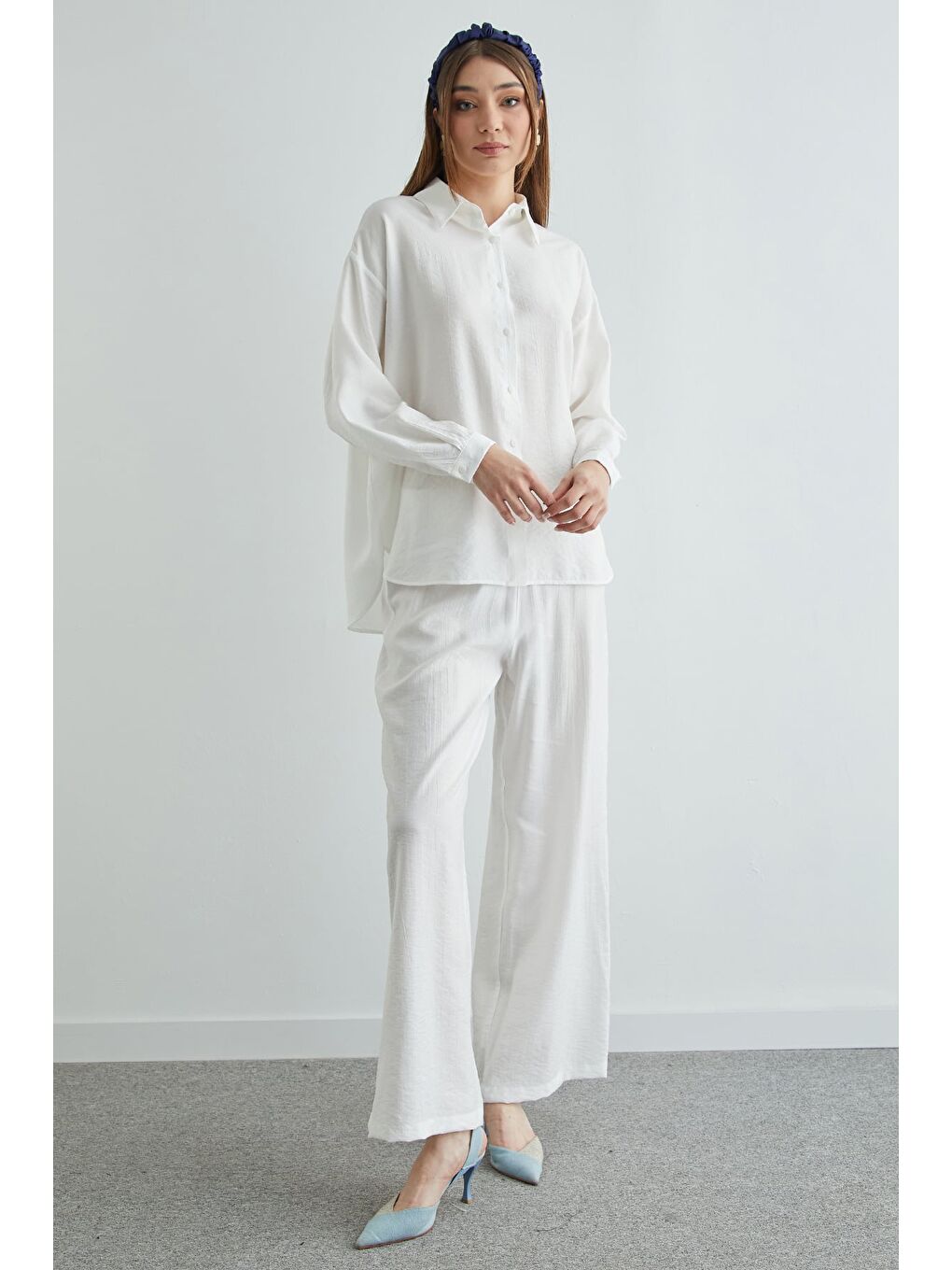 Beyaz Basic Düğmeli Salaş Krinkıl 2 Li Takım-2