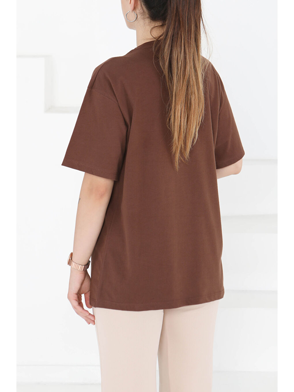 Kahverengi Baskılı Kısa Kollu T-Şhirt Kahve - 27347-4