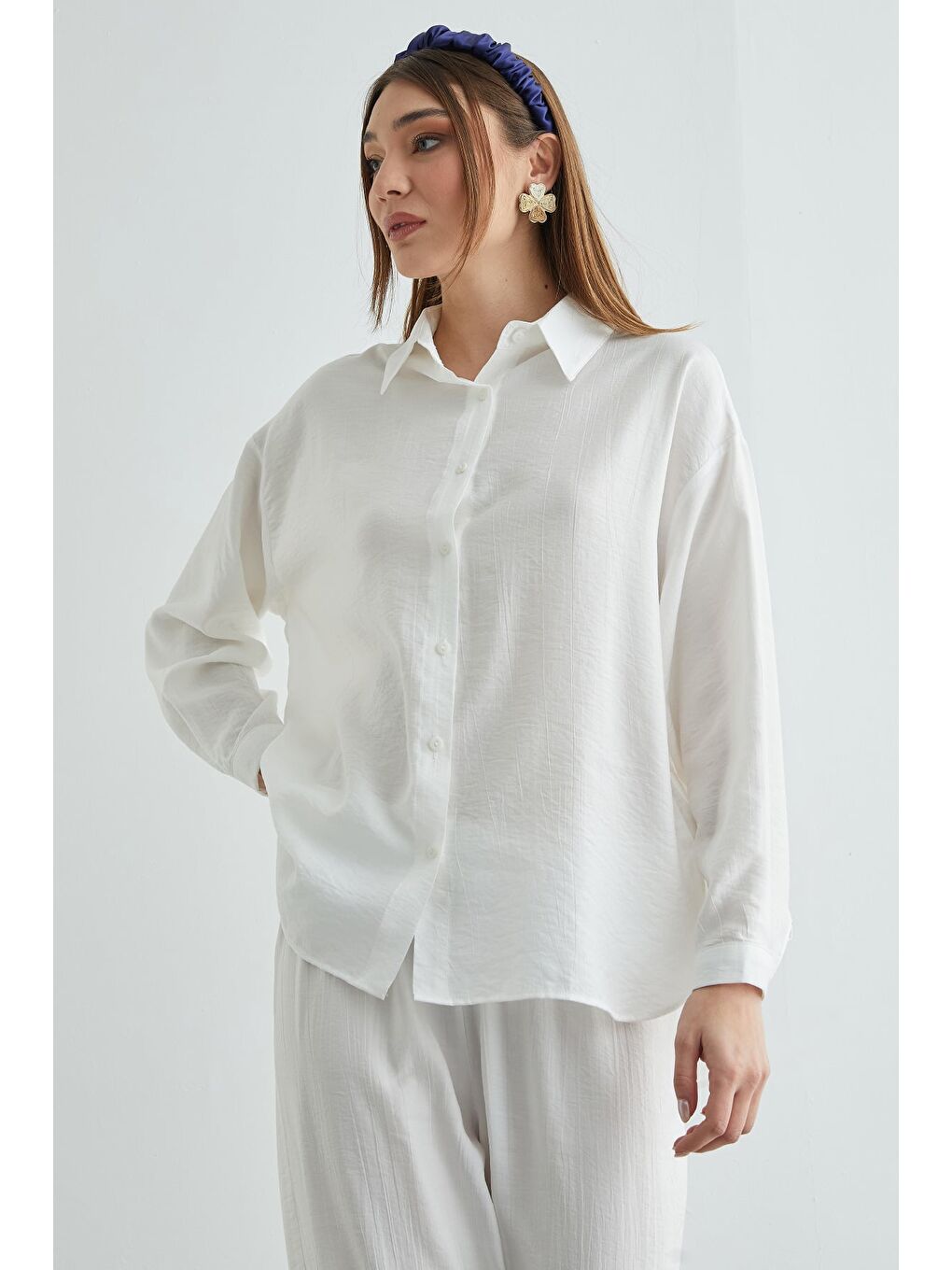 Beyaz Basic Düğmeli Salaş Krinkıl 2 Li Takım-4