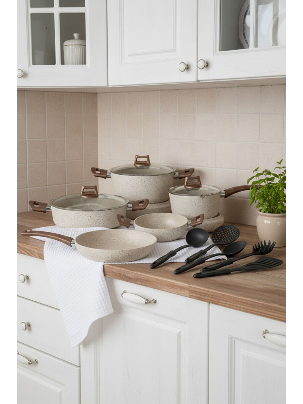 Ekru Marcel 13 Parça Granit Tencere Seti Krem-7