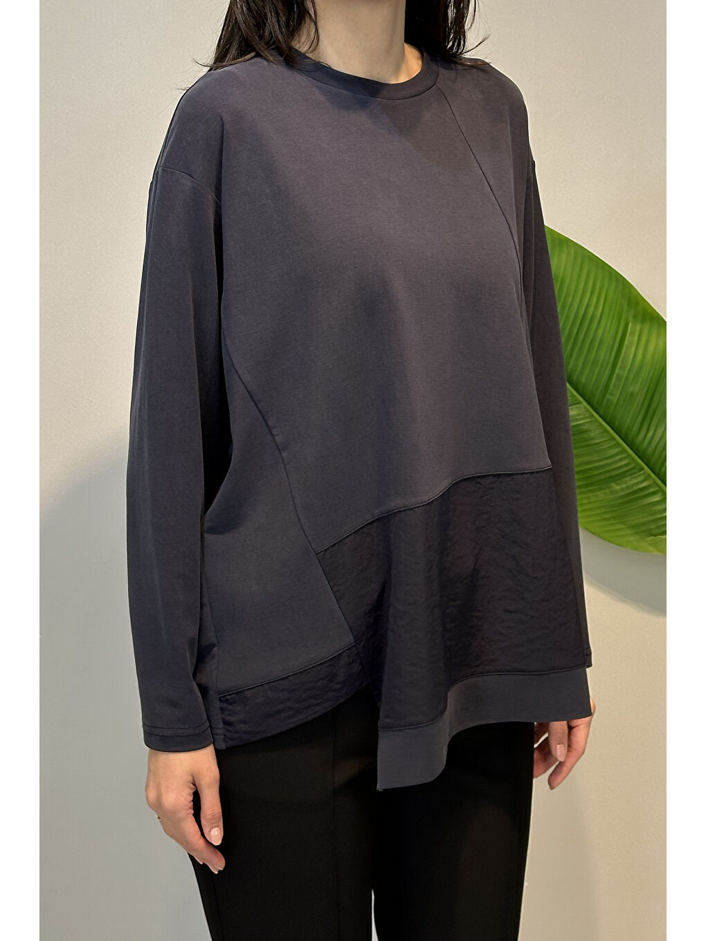 Uzun Kollu Bambu Bluz 132 Lacivert-2