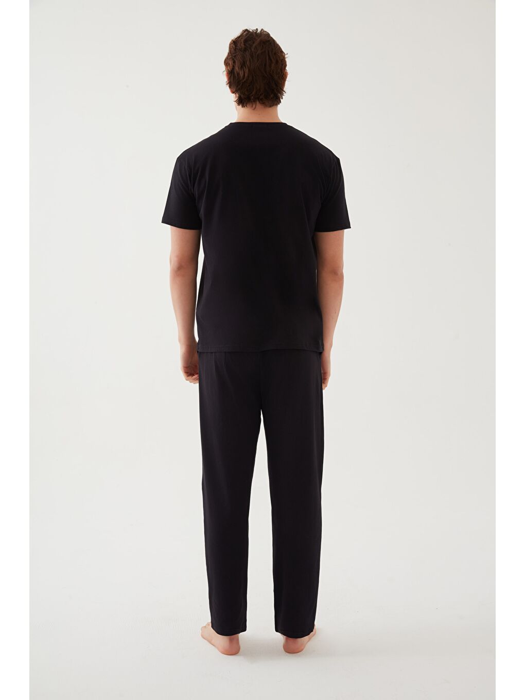 Kahverengi Erkek Pamuklu Kısa Kollu Üst Robot Baskılı Cep Detaylı %100 Pamuk Pijama Takımı-4