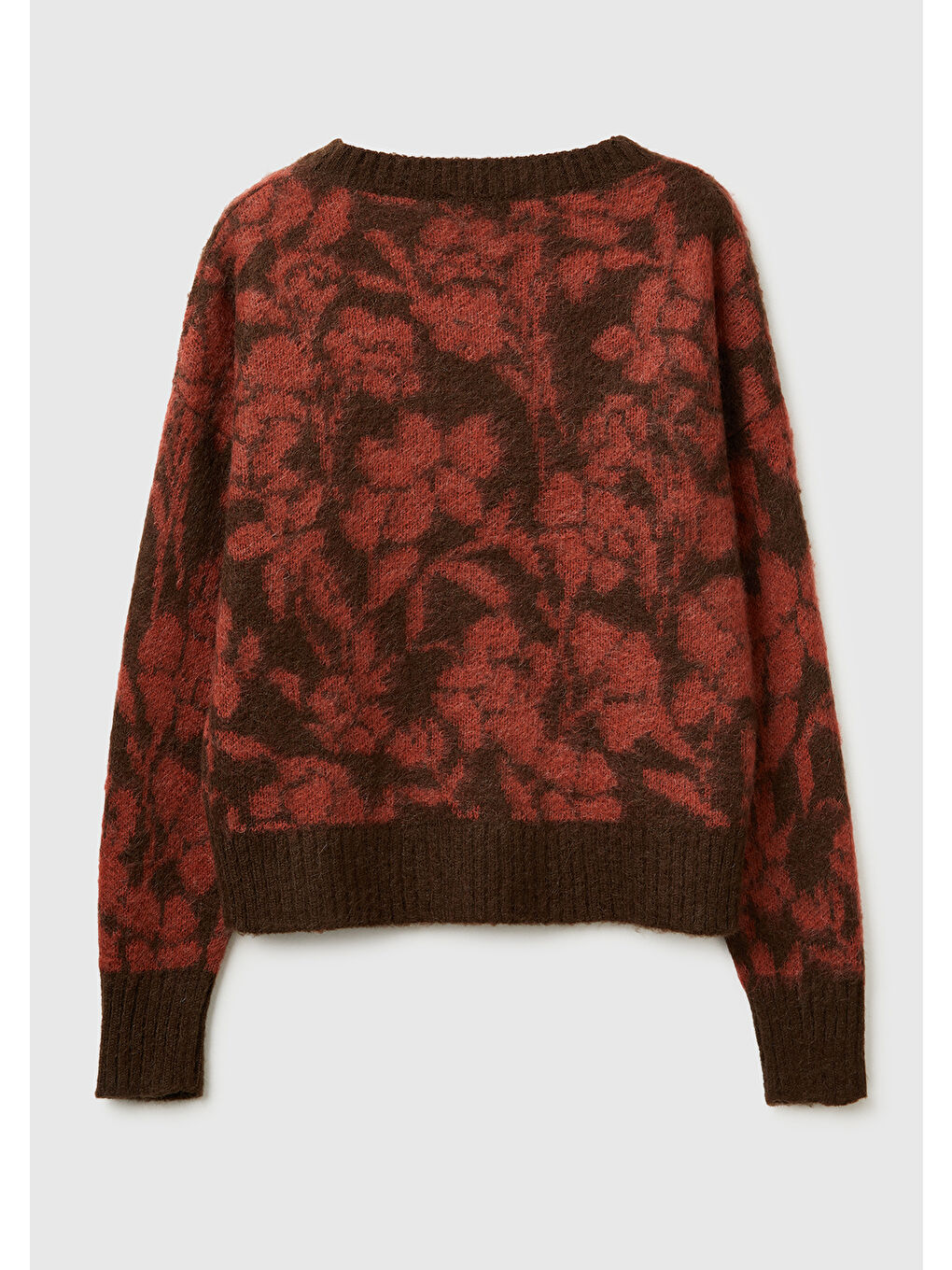 Kadın Koyu Kahverengi Akrilik Karışımlı Desenli Ribana Detaylı Bisiklet Yaka Kazak-3