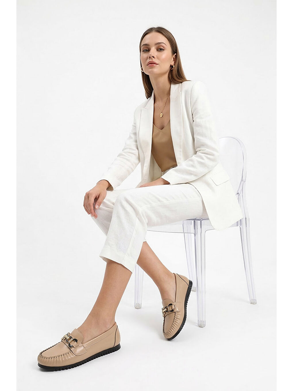 Bej Kadın BEJ Düz Taban Tokalı Babet-3