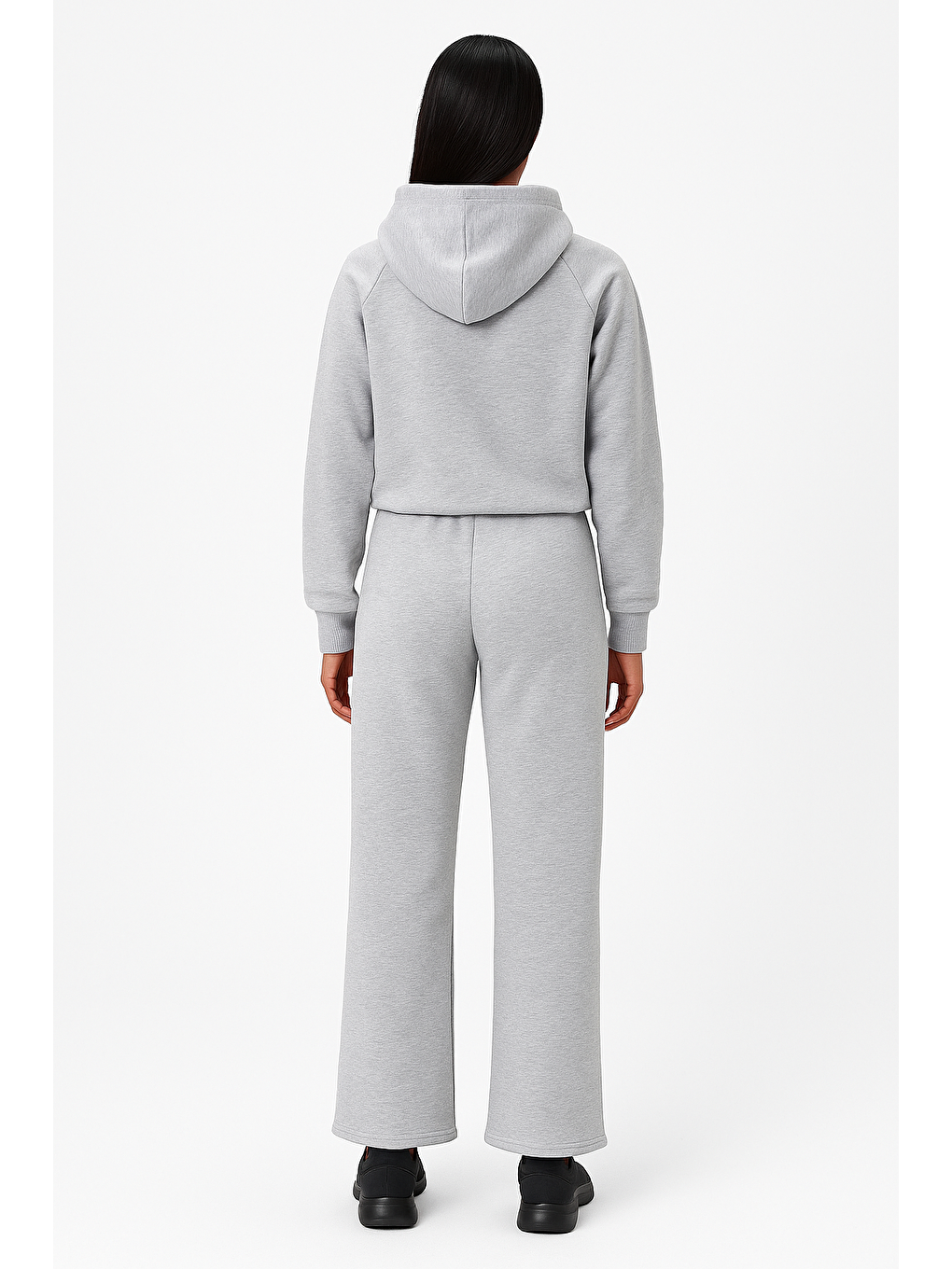 3 İplik Şardonlu Kapüşonlu Kadın Eşofman Takımı | Gri-1