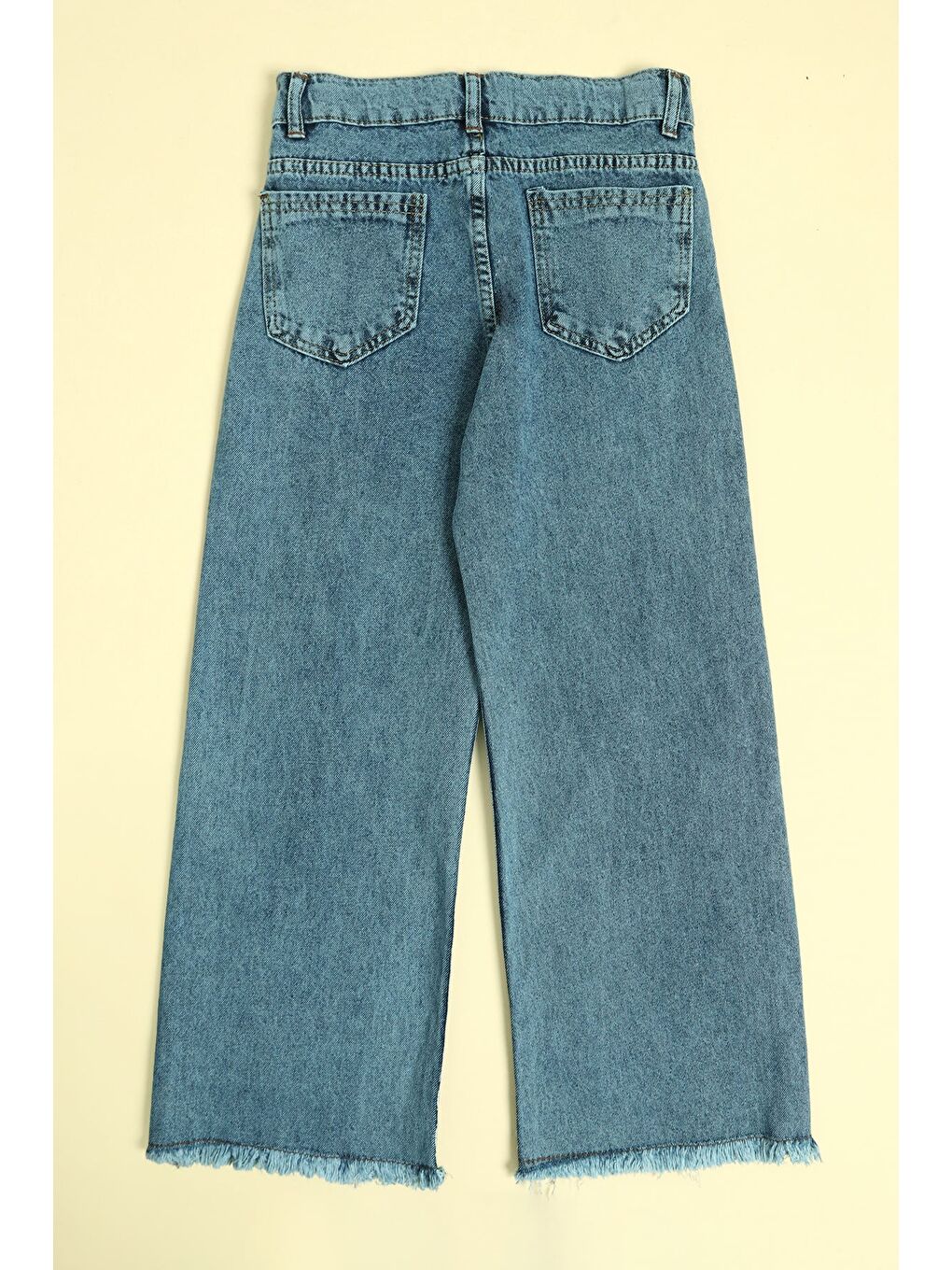 Mavi Beli Ayarlanabilir Çiçek Nakışlı Kız Çocuk Pantolon-2