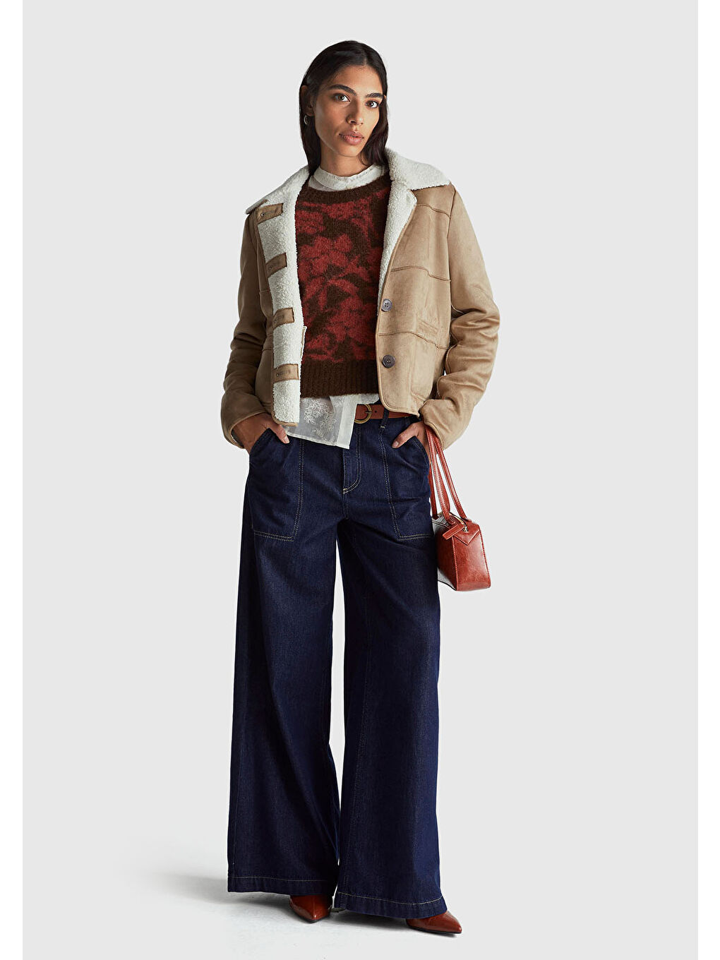 Kadın Koyu Kahverengi Akrilik Karışımlı Desenli Ribana Detaylı Bisiklet Yaka Kazak-4