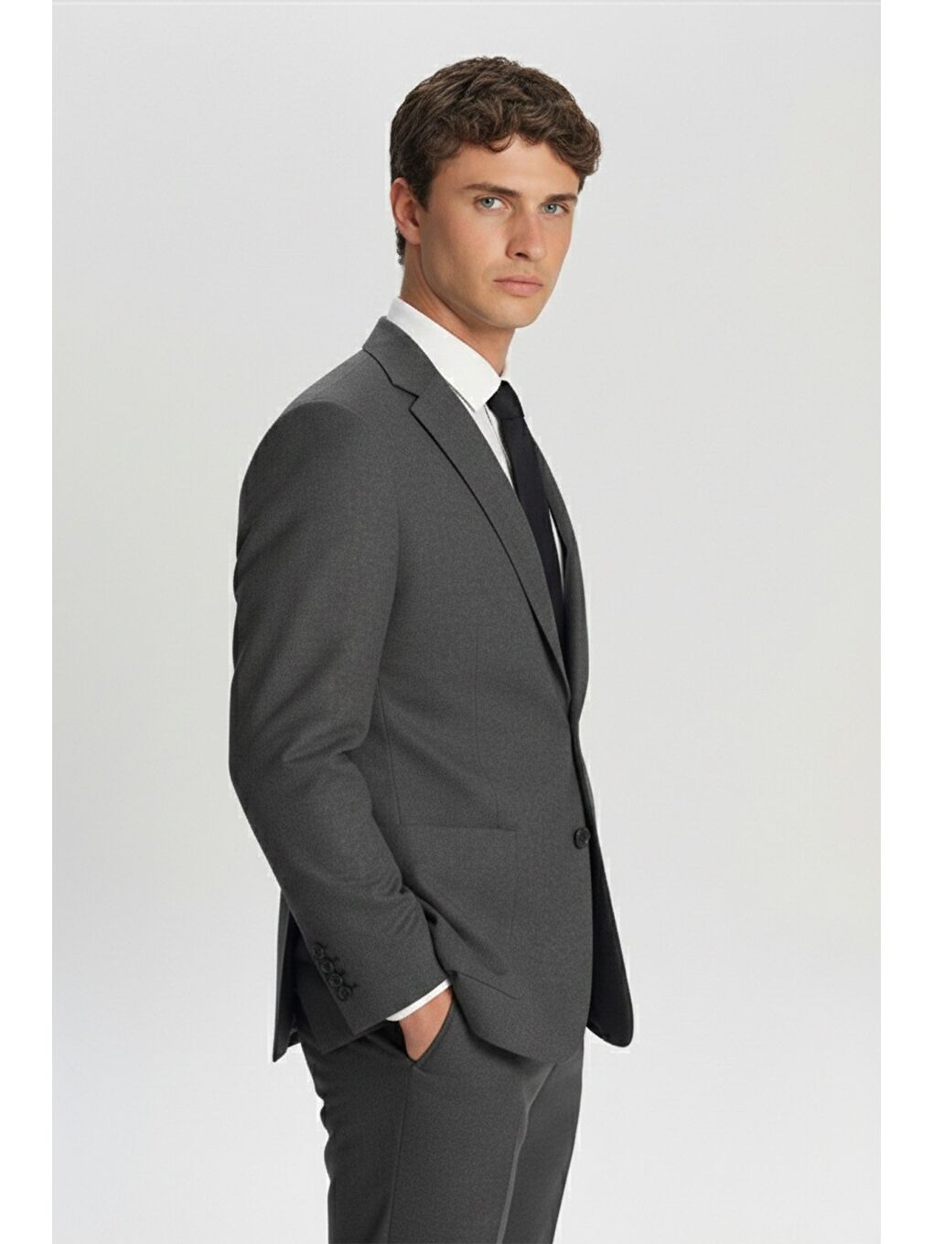 Gri Slim Fit Çizgili Mono Yaka 6 Drop Erkek Takım Elbise-2