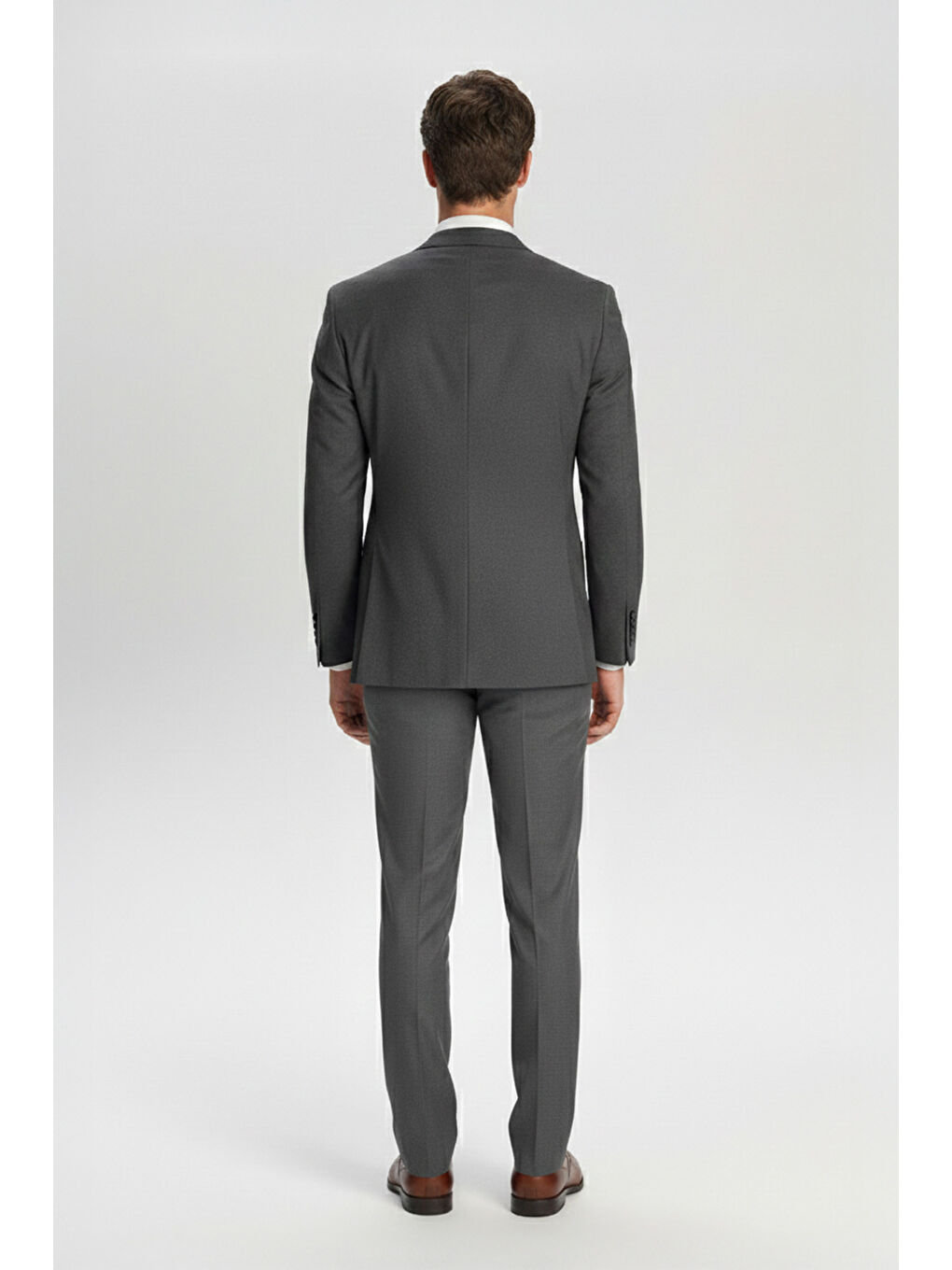 Gri Slim Fit Çizgili Mono Yaka 6 Drop Erkek Takım Elbise-3