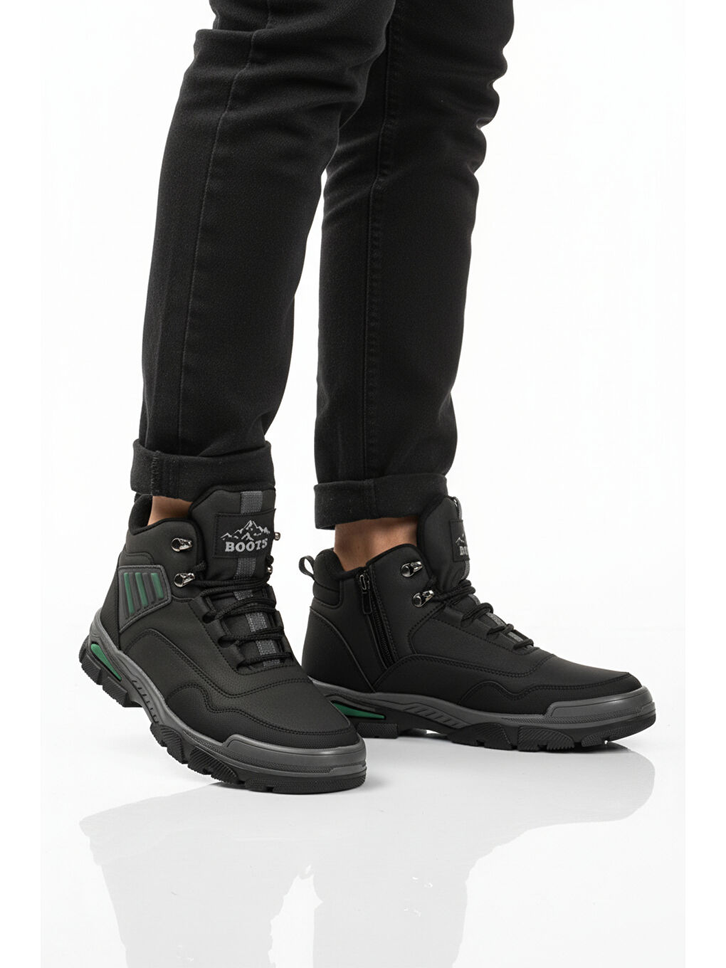 Siyah Yeşil Kaymaz Taban Fermuarlı Unisex Outdoor Bot 444 G