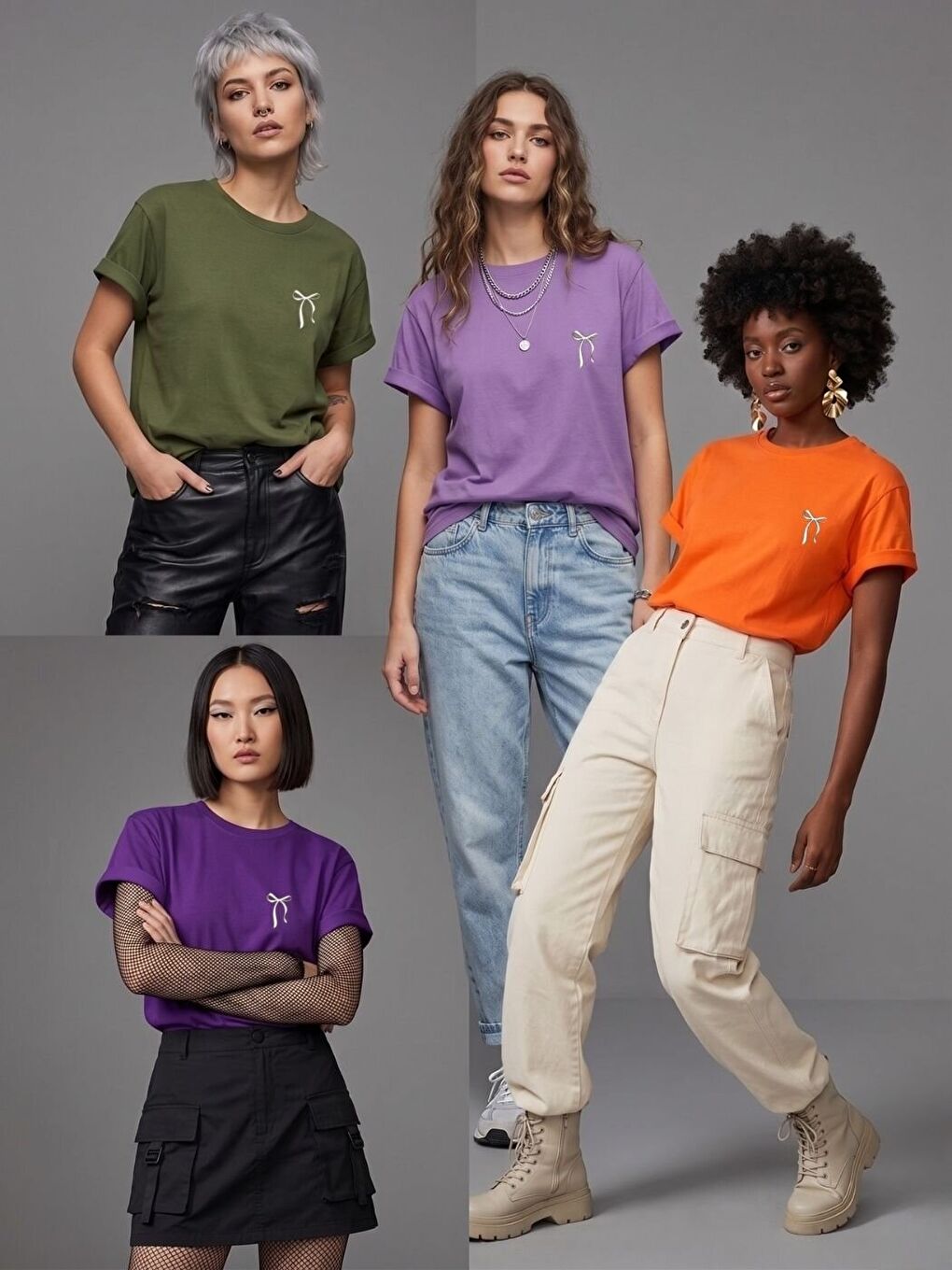 Karışık 4Lü Kurdele Baskılı Tişört