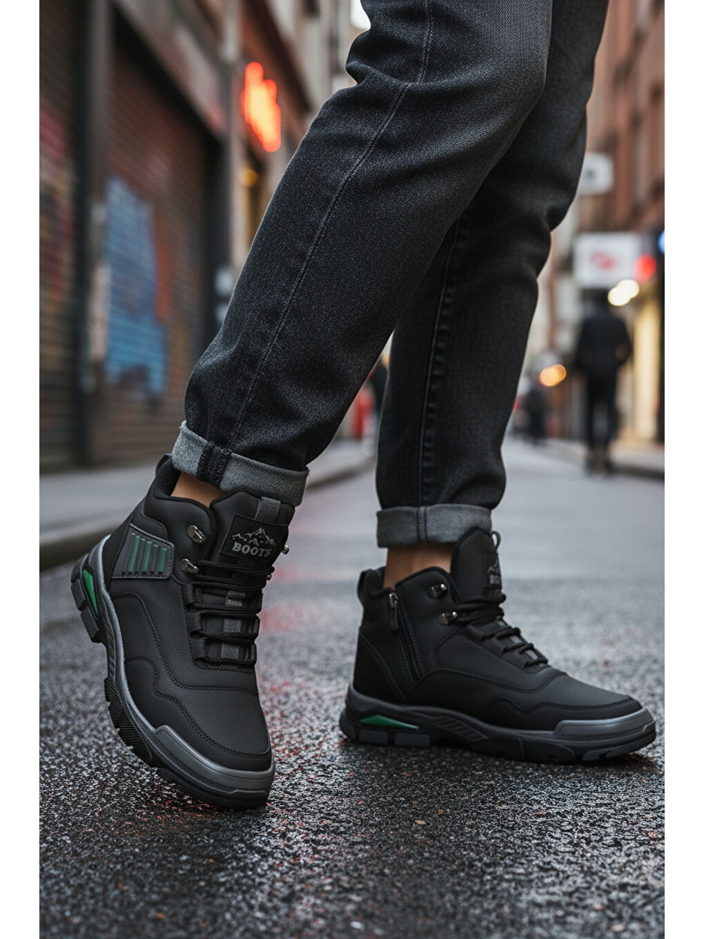 Siyah Yeşil Kaymaz Taban Fermuarlı Unisex Outdoor Bot 444 G-2