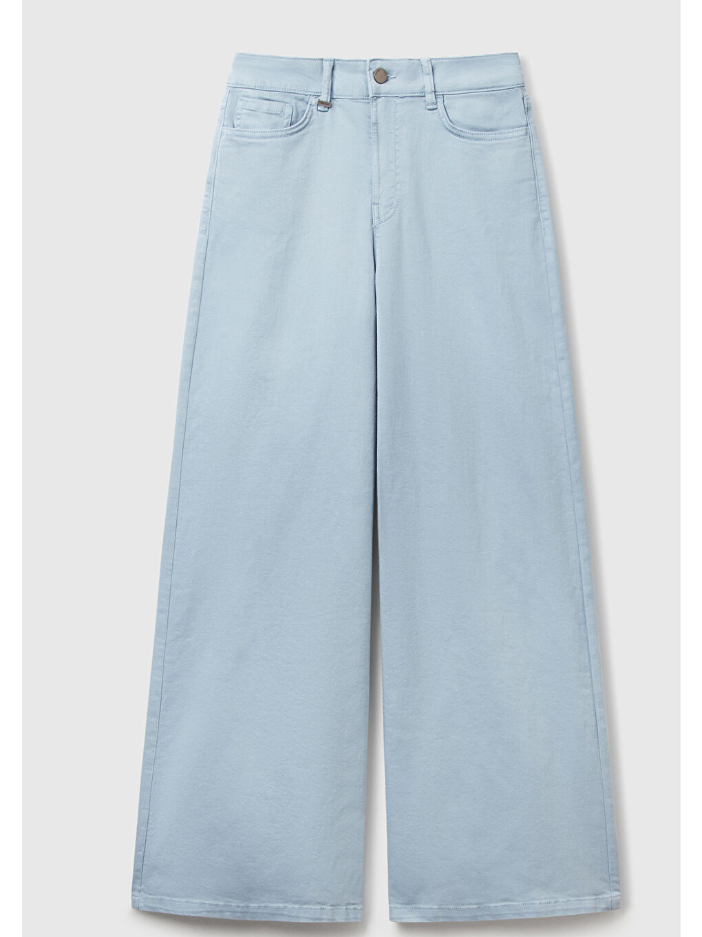 Kadın Açık Mavi Streç Pamuklu Arkası Logo Etiketli Bol Kesim Pantolon-1