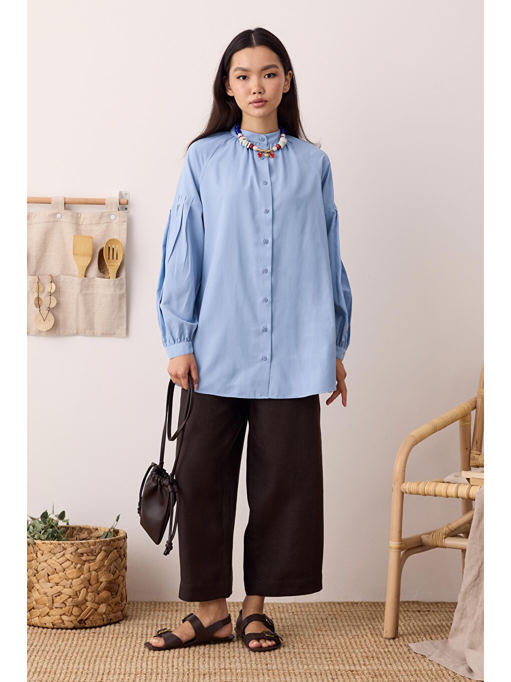 Balon Kollu Gömlek Bebe Mavi