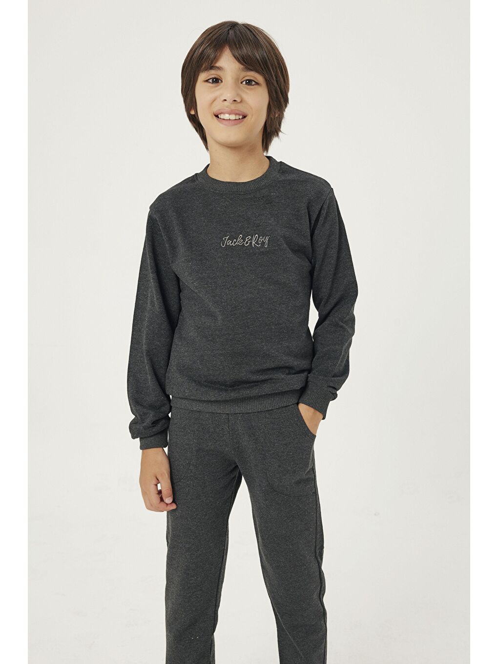 Gri Yazı Baskılı Erkek Çocuk Eşofman Takım-1