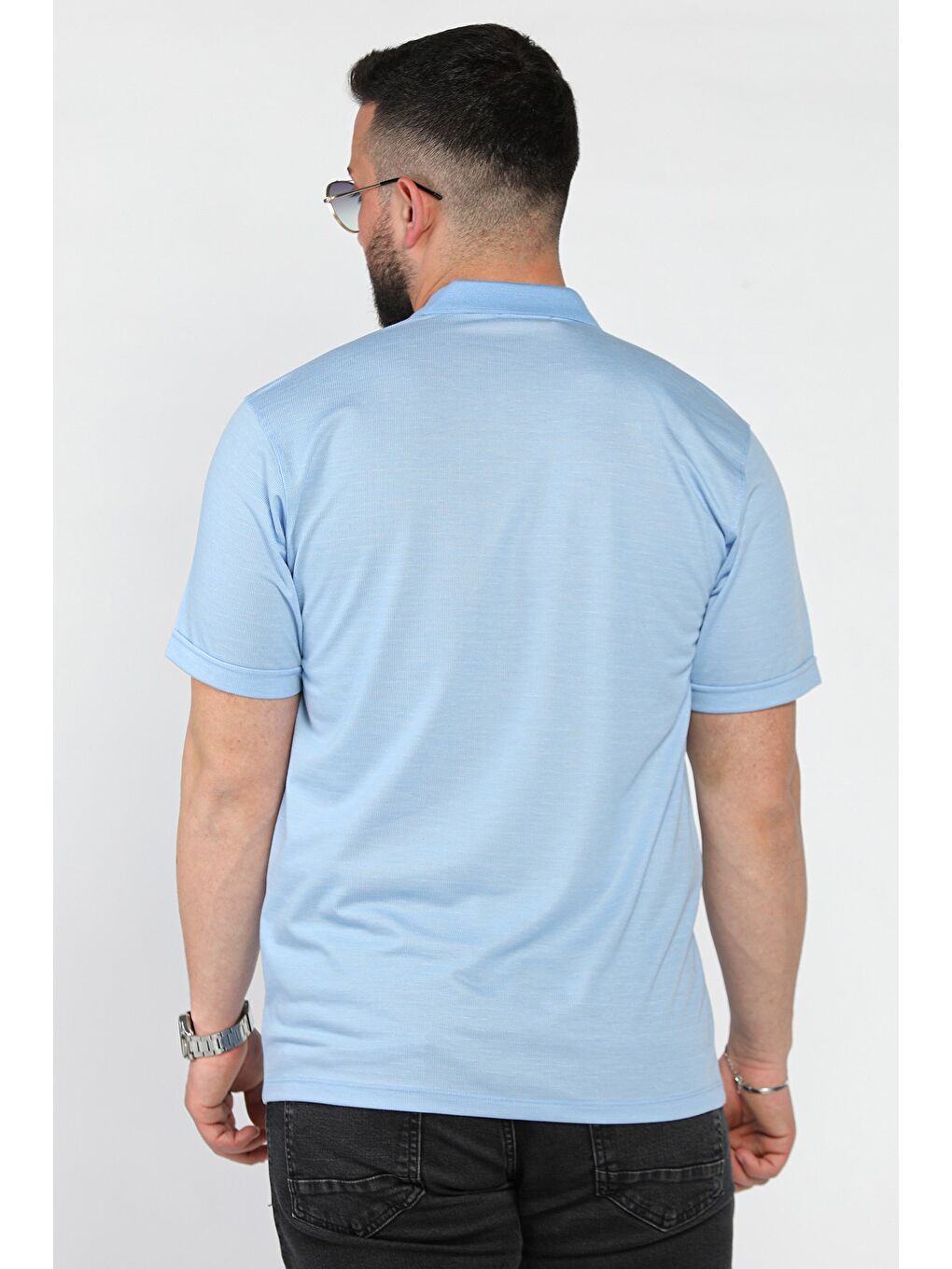Mavi Polo Yaka Yarım Düğmeli Cepli Erkek Tişört-2