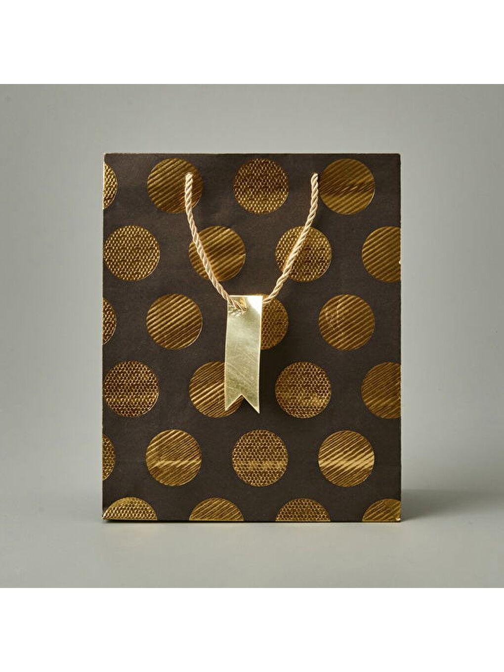 Puantiyeli Hediye Çantası - Kahverengi - 26x10x32 cm-2