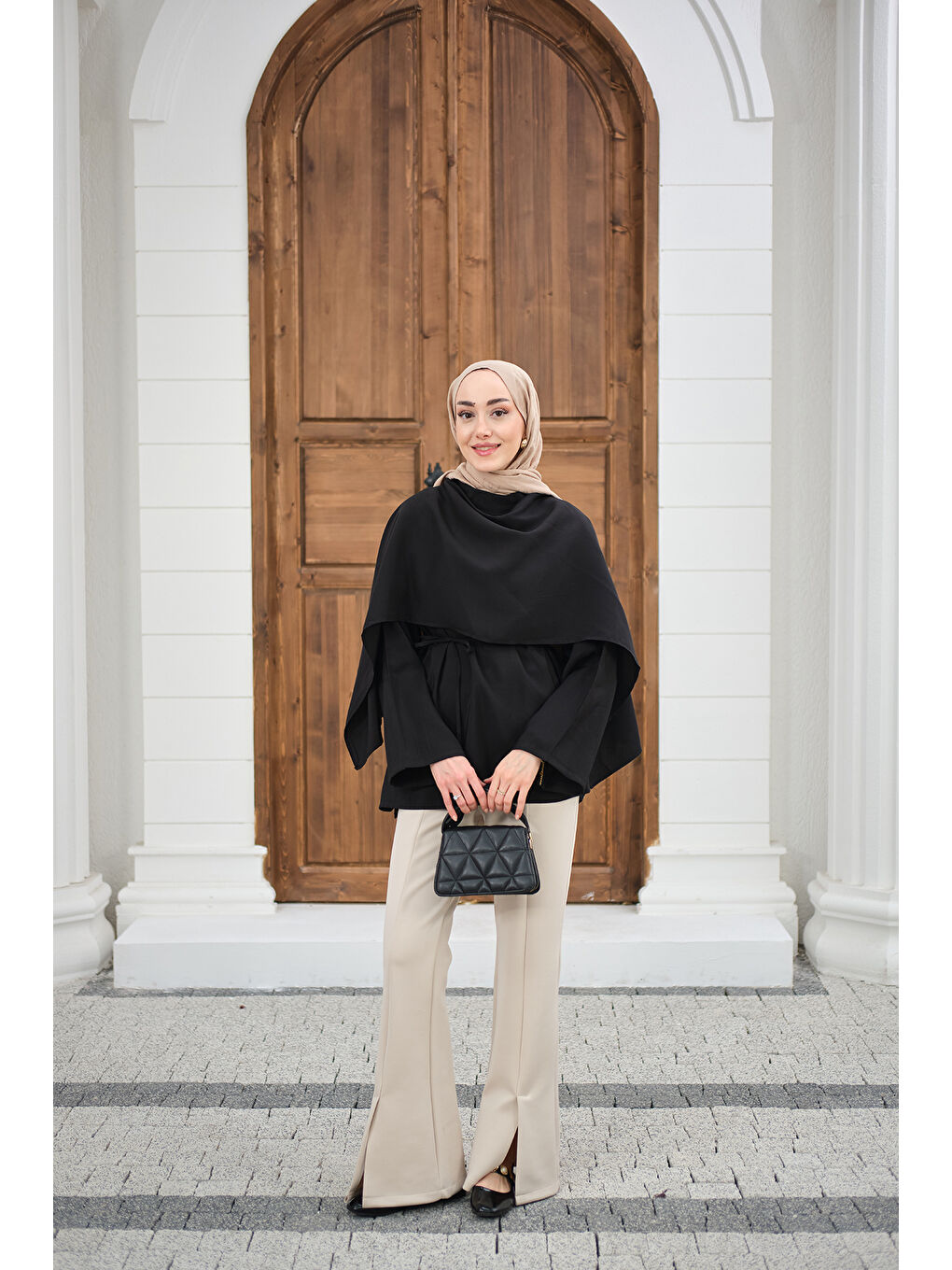 Kadın Şal Detay Bel Bağlamalı Bluz Siyah-1