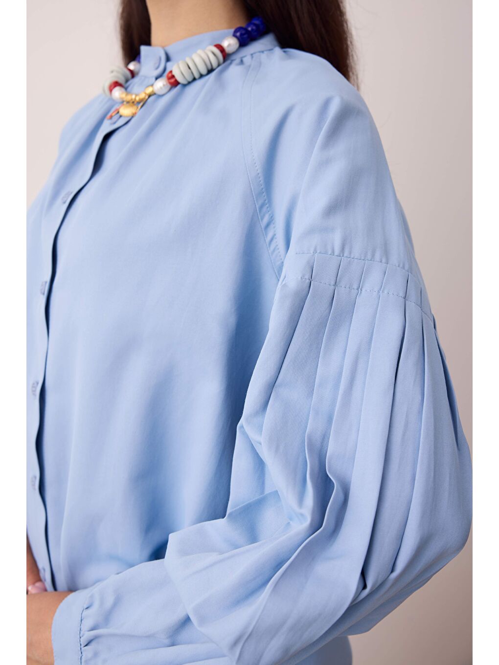 Balon Kollu Gömlek Bebe Mavi-1