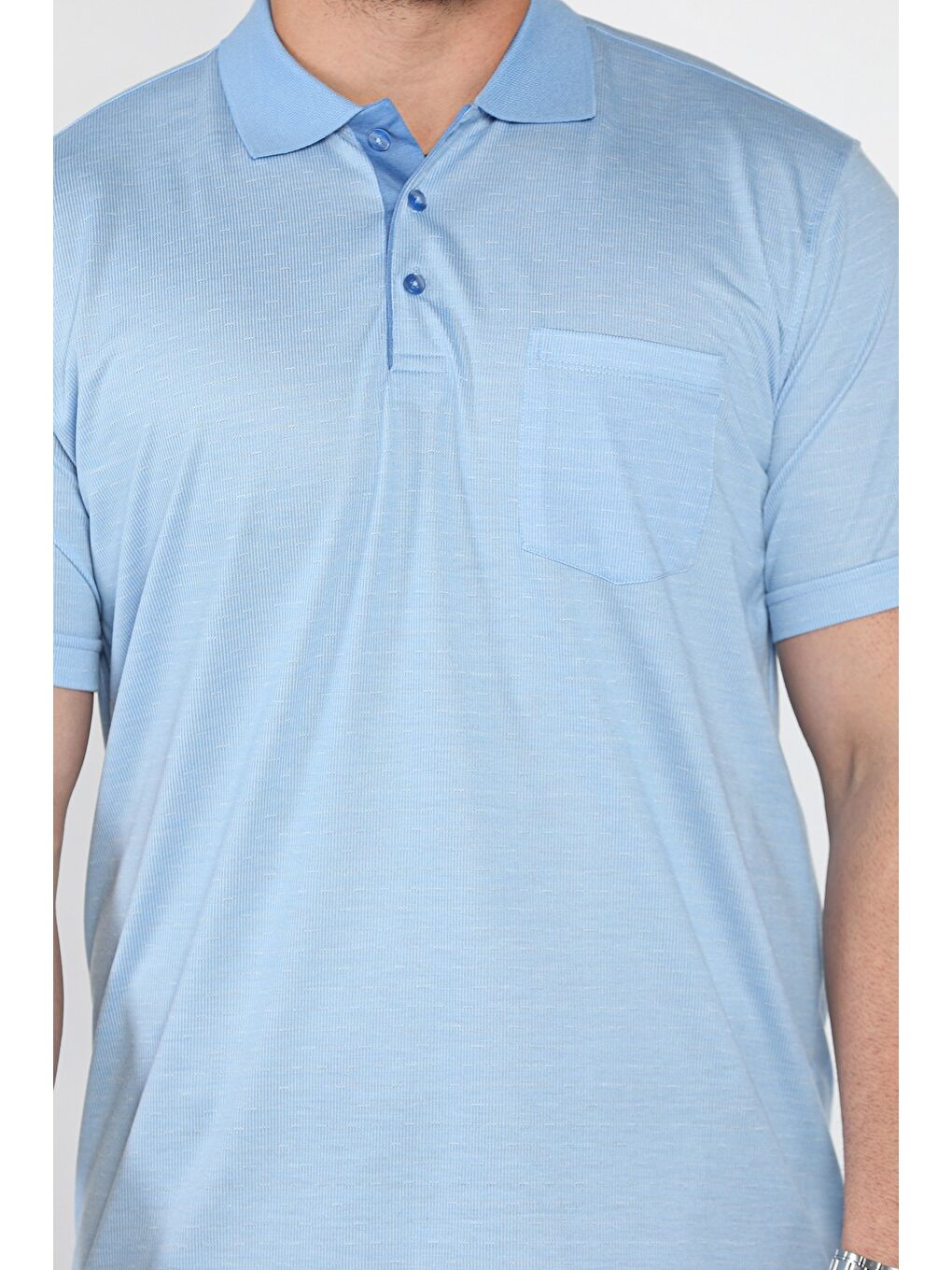 Mavi Polo Yaka Yarım Düğmeli Cepli Erkek Tişört-3