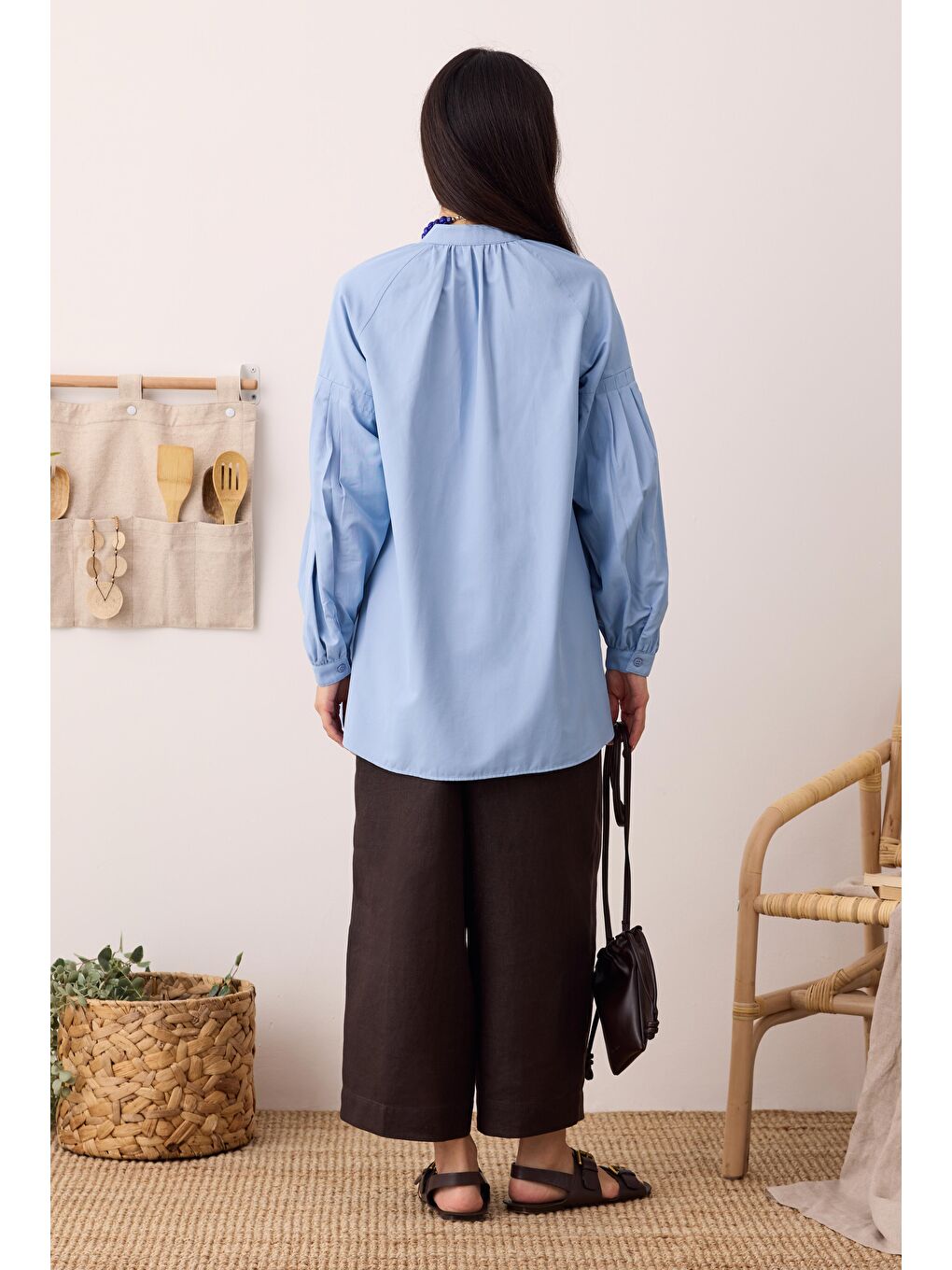 Balon Kollu Gömlek Bebe Mavi-3