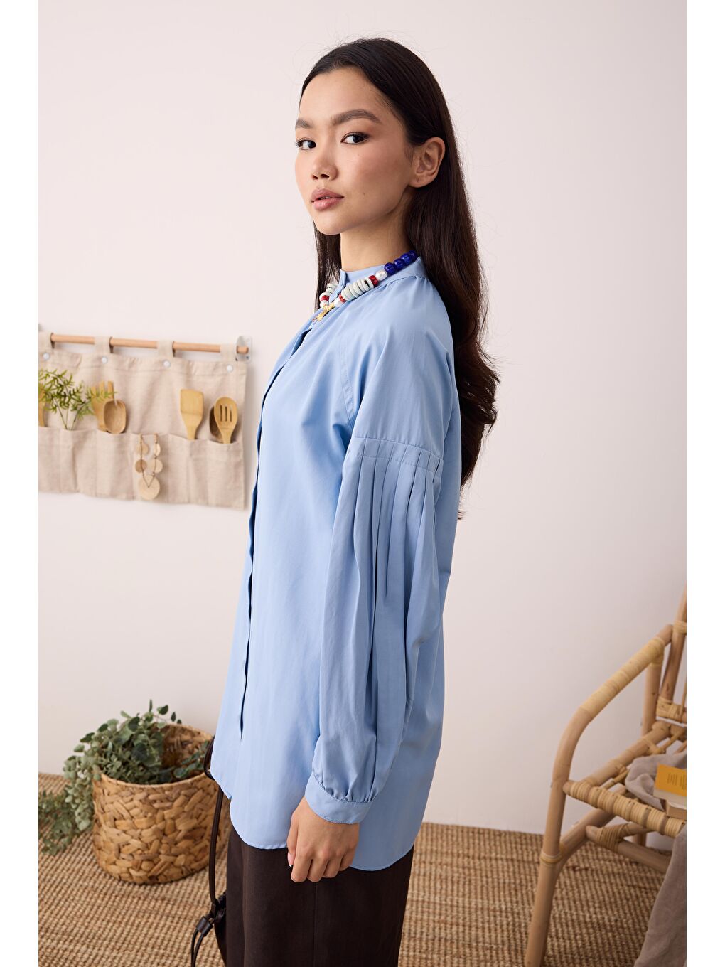 Balon Kollu Gömlek Bebe Mavi-4