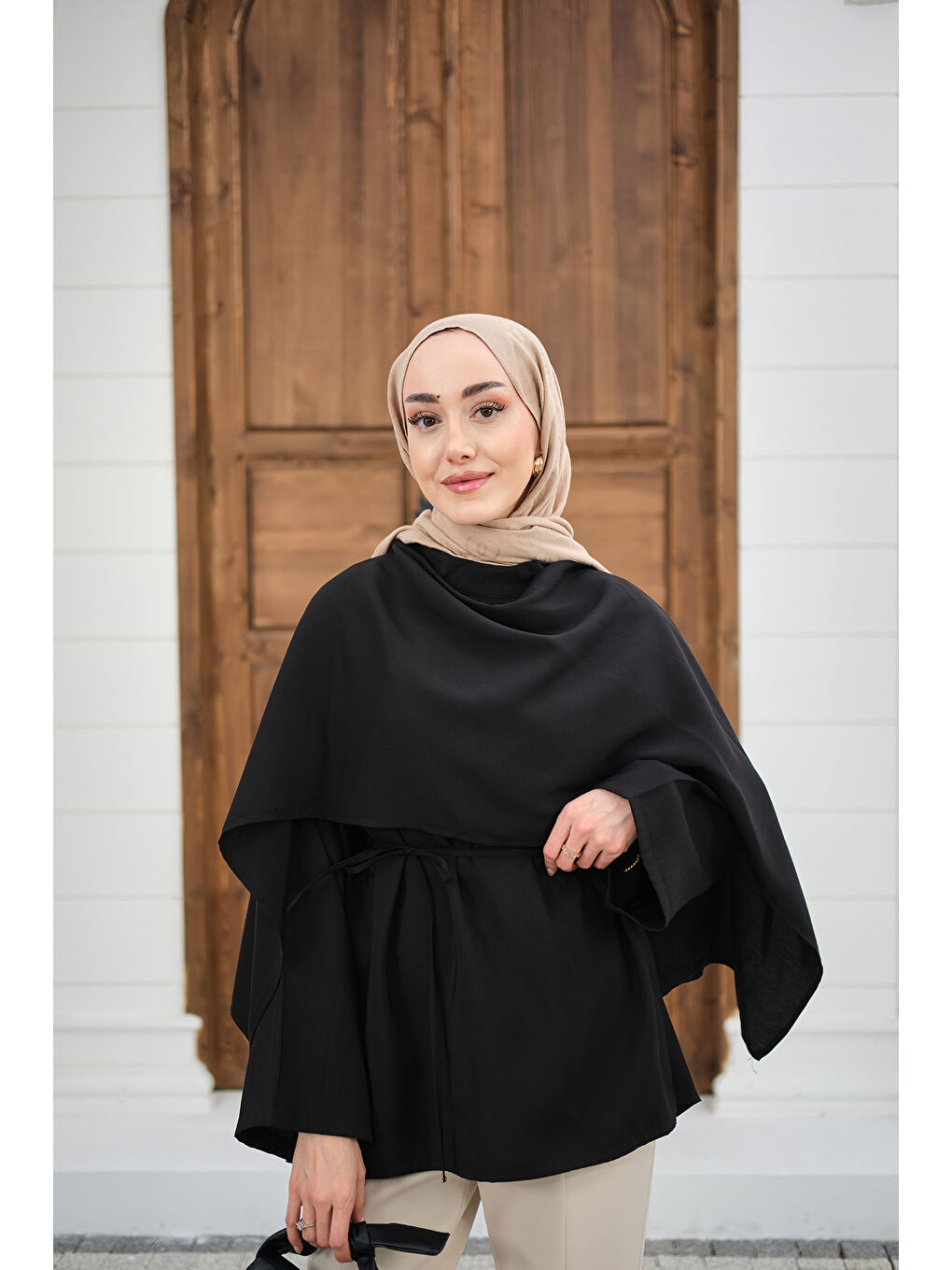 Kadın Şal Detay Bel Bağlamalı Bluz Siyah-2