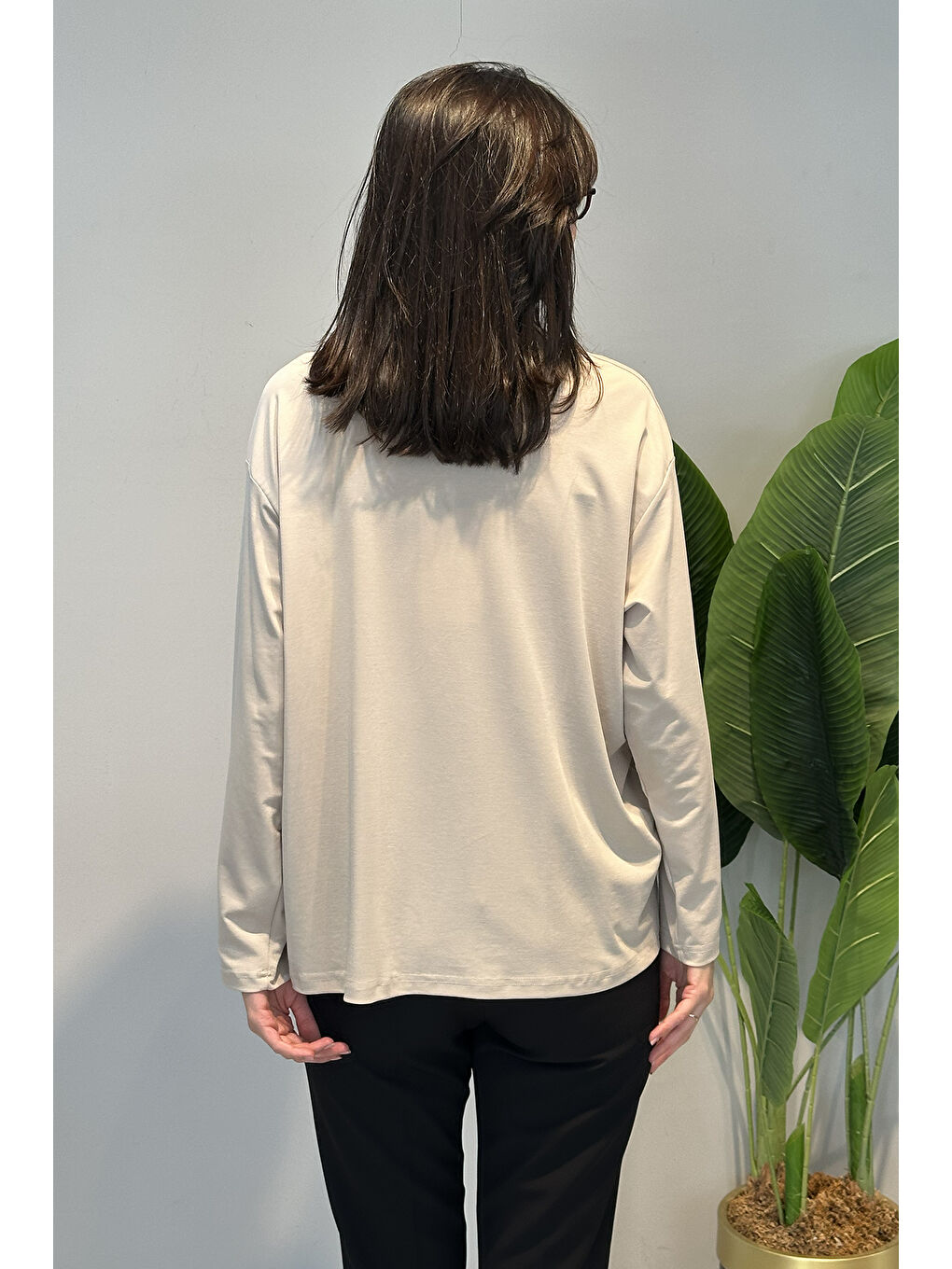 Bej Uzun Kollu Bambu Bluz 132 Taş-3