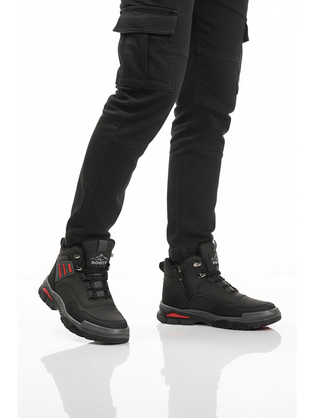 Siyah Kırmızı Kaymaz Taban Fermuarlı Unisex Outdoor Bot 444 G