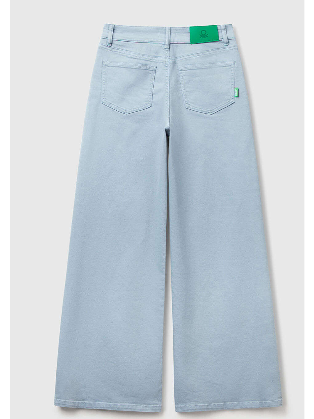 Kadın Açık Mavi Streç Pamuklu Arkası Logo Etiketli Bol Kesim Pantolon-3