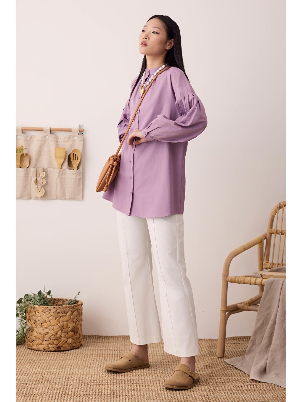 Mor Balon Kollu Gömlek Açık Menekşe-1