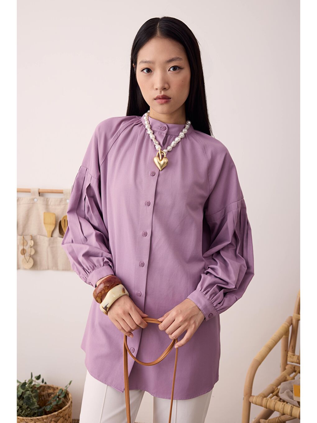 Mor Balon Kollu Gömlek Açık Menekşe-3