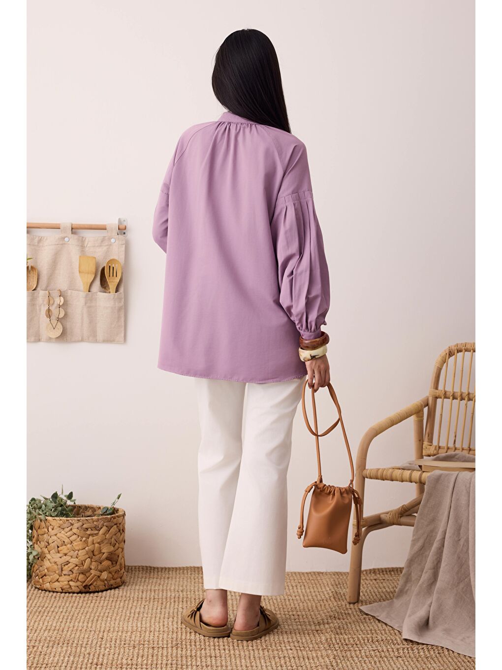 Mor Balon Kollu Gömlek Açık Menekşe-4