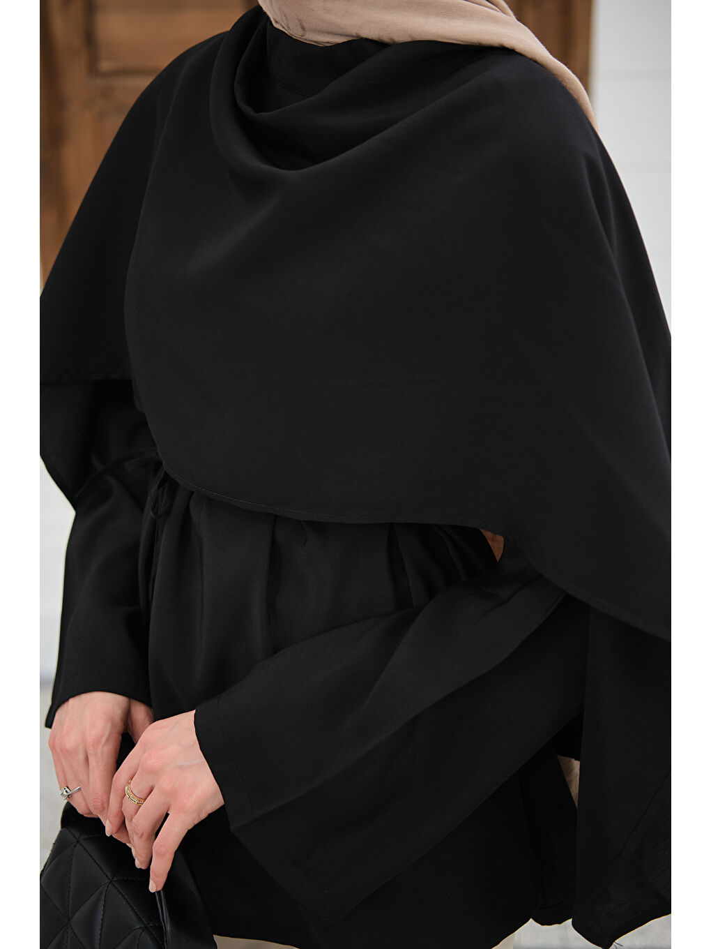 Kadın Şal Detay Bel Bağlamalı Bluz Siyah-4
