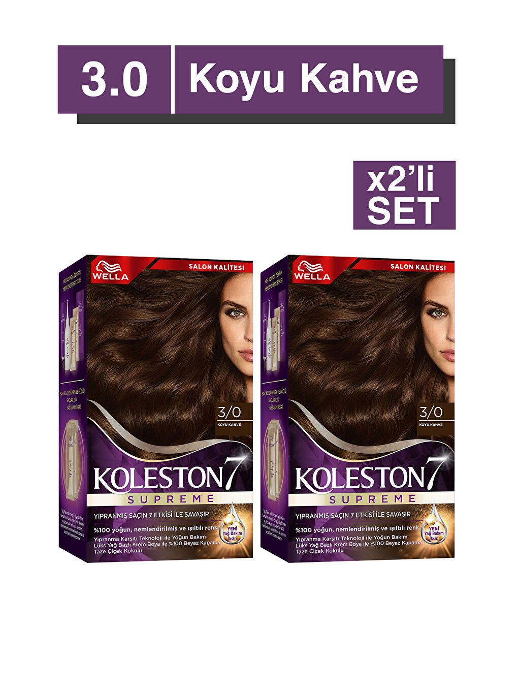 Wella Renksiz Koleston Supreme Saç Boyası 3/0 Koyu Kahve x2' li Set