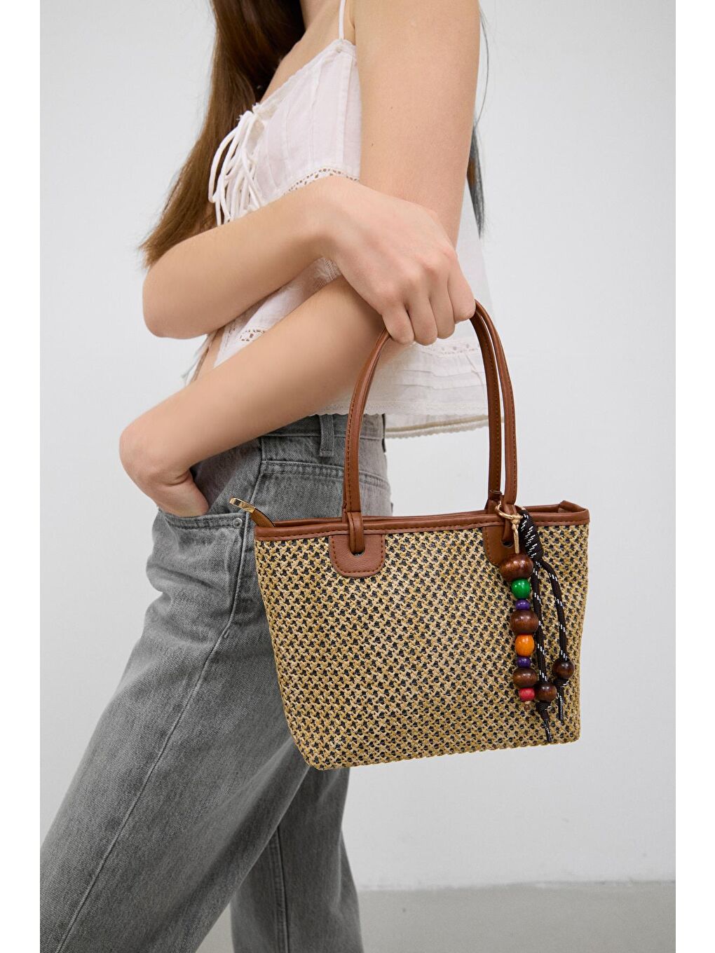 Kahverengi Roen Hasır Omuz Çantası Taba-1