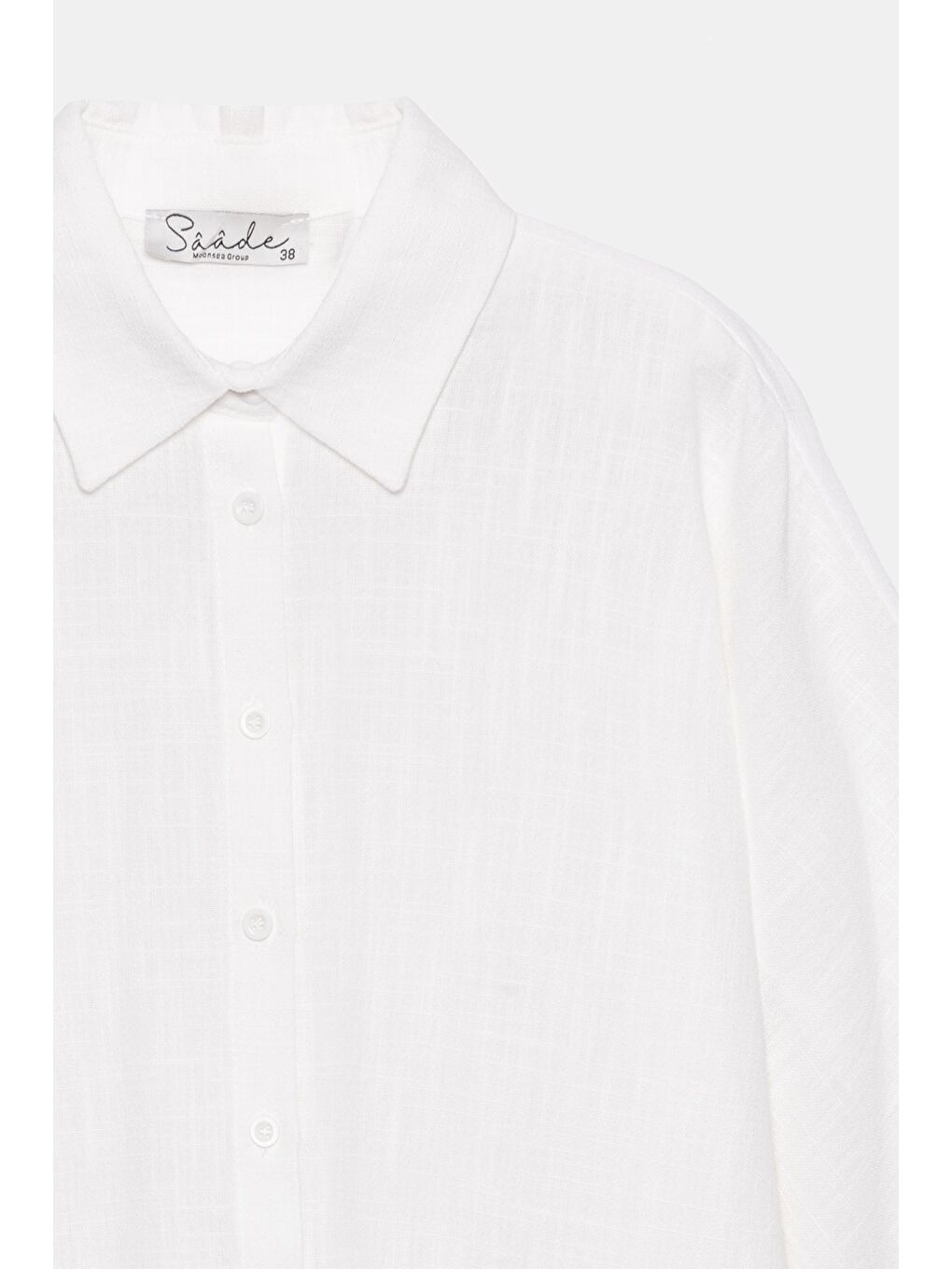 Beyaz Kadın Yarım Kol Rahat Kesim Oversize Gömlek - Keten-1