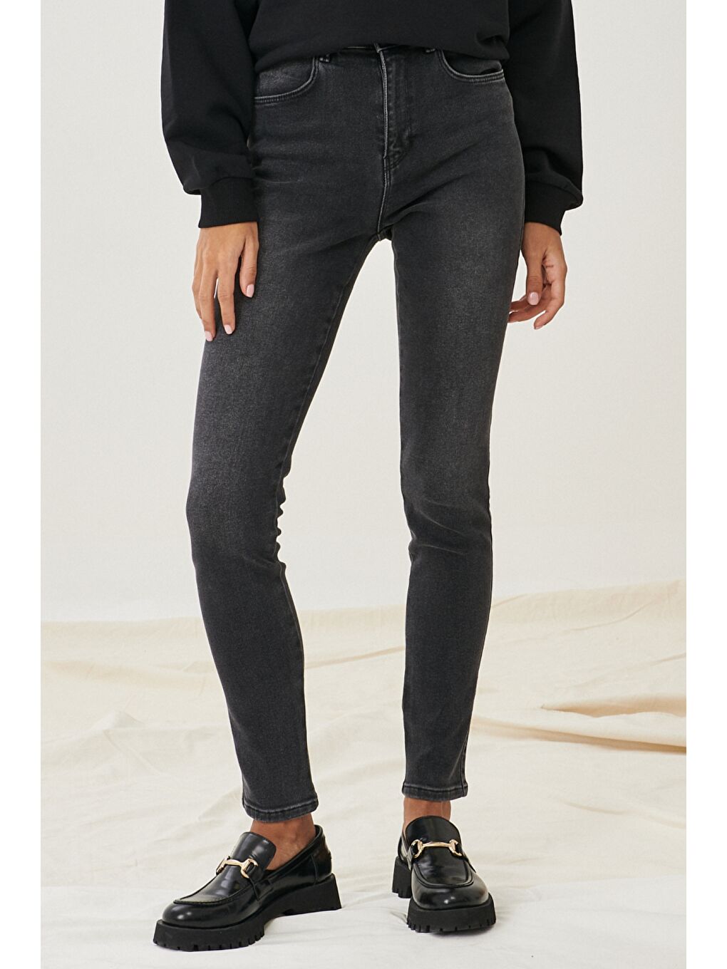 Antrasit High Rise Skinny Fit Denim Esnek Yüksek Bel Jean Jean Pantolon