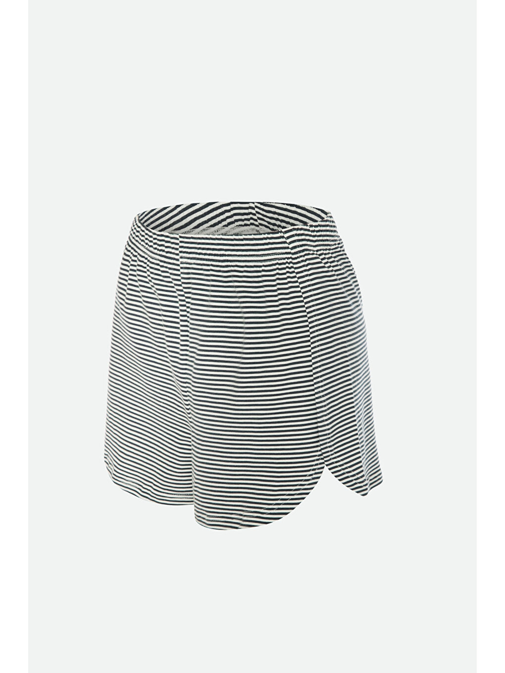 Lila Kadın Pamuklu Yandan Yırtmaç Detaylı Çizgili Kısa Kollu Şort Takımı-4