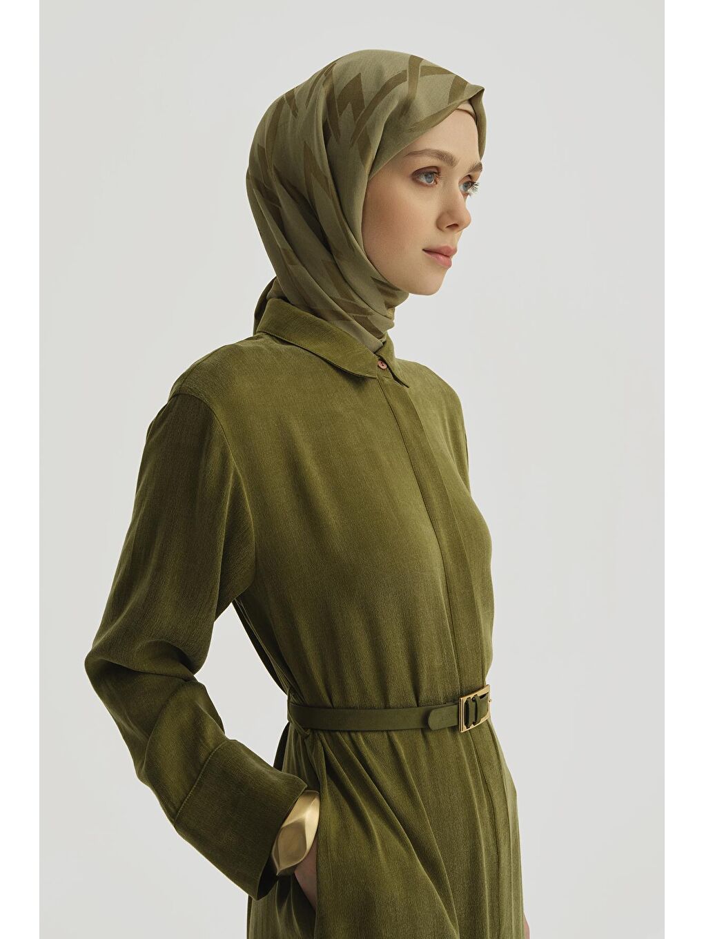 Lyocell Elbise 25Y9028 Yeşil-2