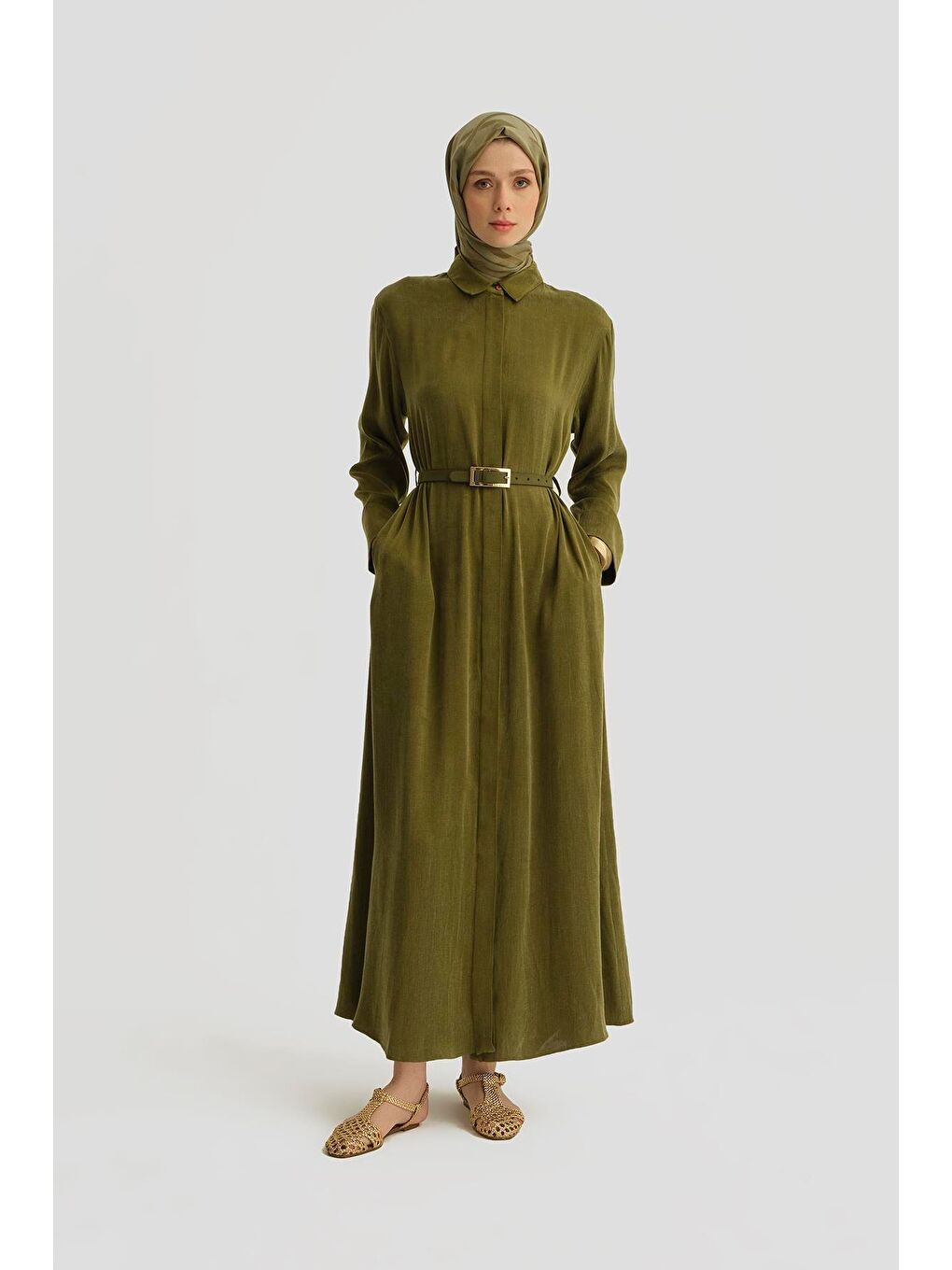 Lyocell Elbise 25Y9028 Yeşil-1