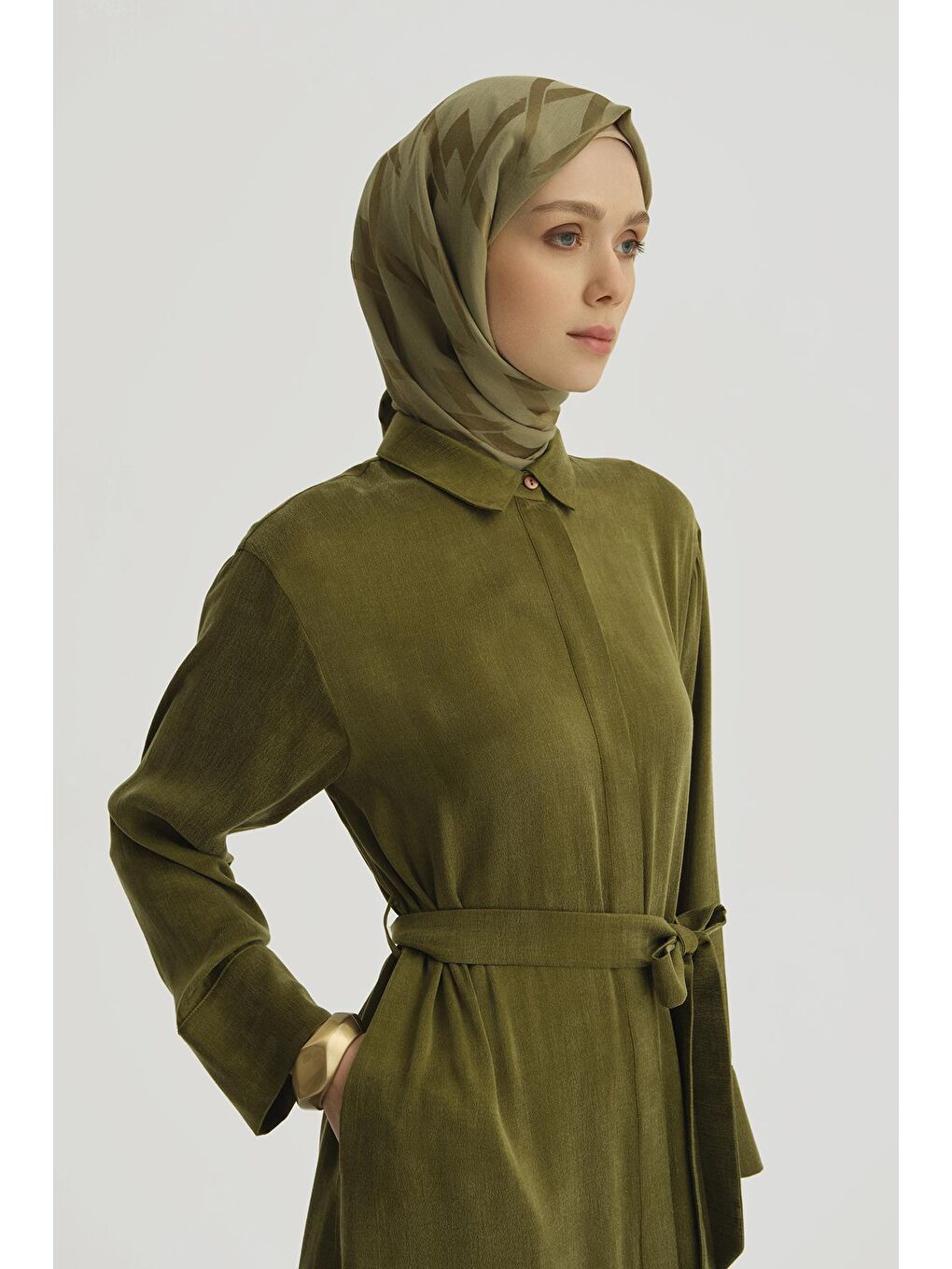 Lyocell Elbise 25Y9028 Yeşil-3