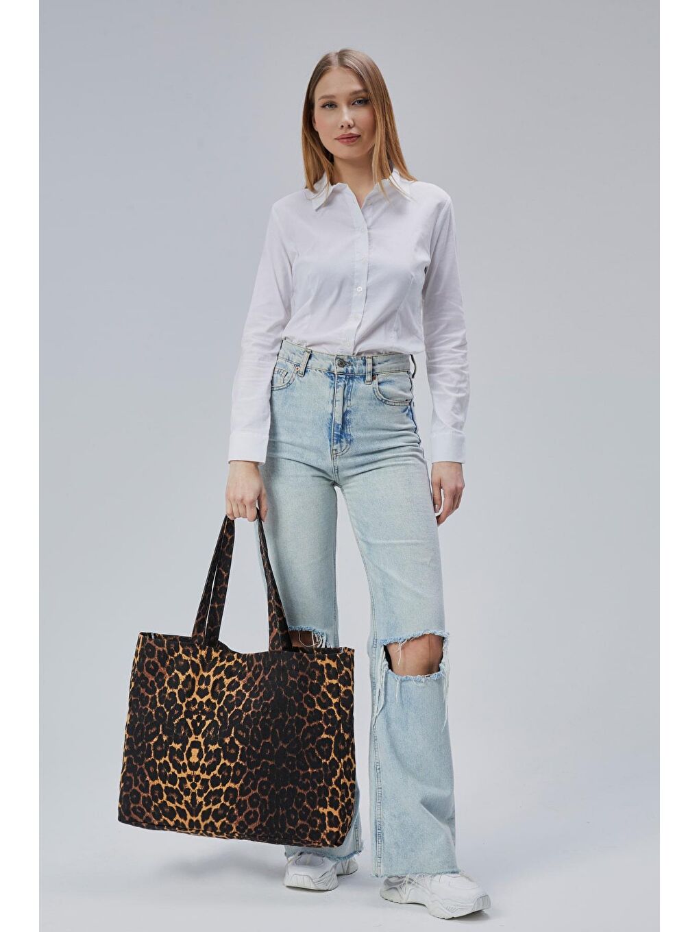 Kahverengi Geçişli Leopar Desen Büyük Boy Çanta-2