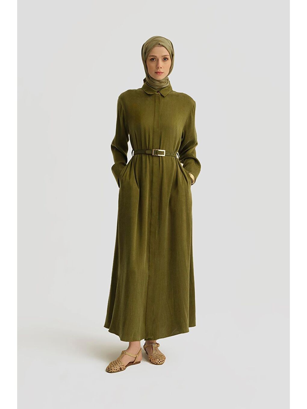 Lyocell Elbise 25Y9028 Yeşil-4