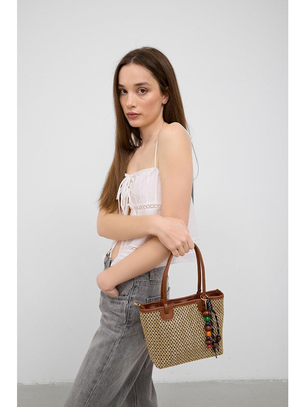 Kahverengi Roen Hasır Omuz Çantası Taba-2