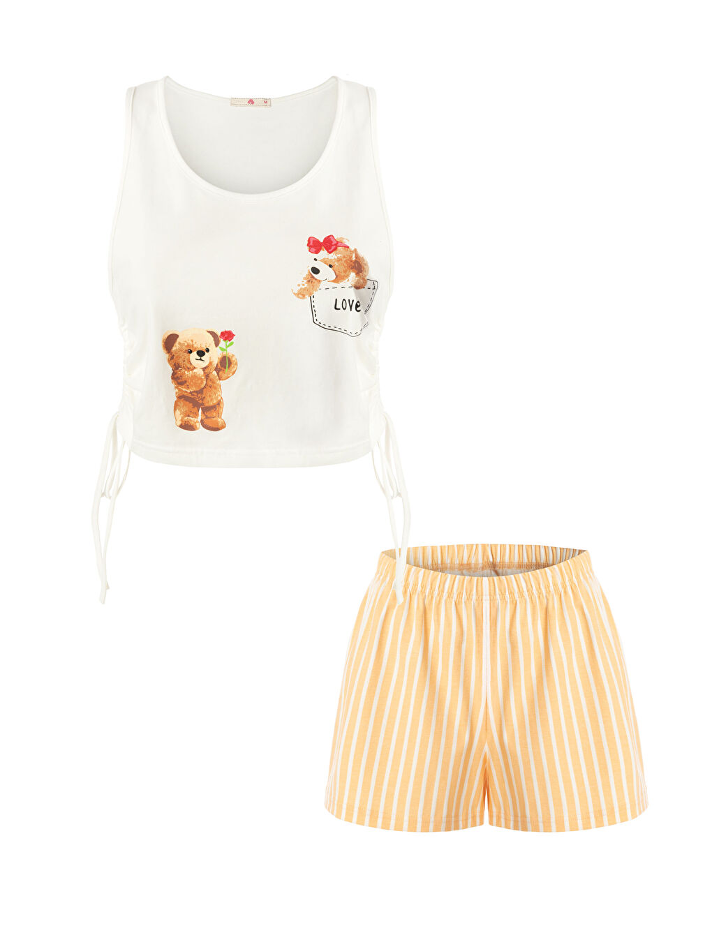 Lila Kadın Pamuklu Yandan Bağlamalı Büzgülü Şortlu Pijama Takımı