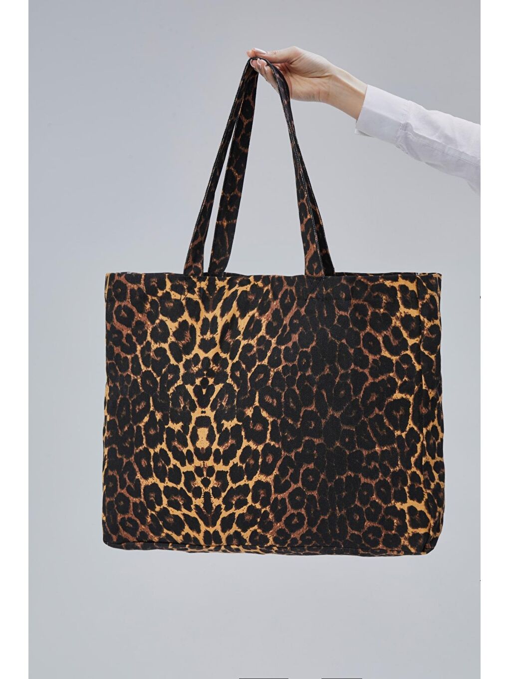 Kahverengi Geçişli Leopar Desen Büyük Boy Çanta-6